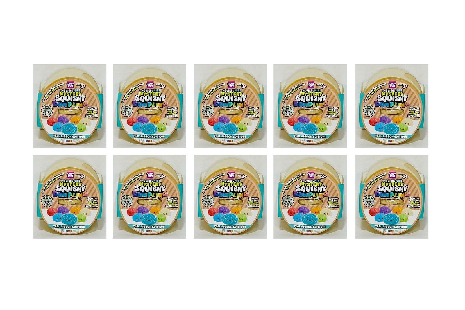 New Lot (10) x Crazy Fun Viral Mini Mystery Squishy Dumpling Teal Ribbon Edition
