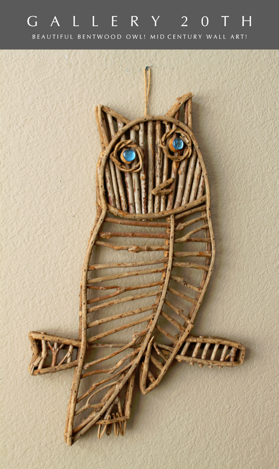 COZY VINTAGE BENTWOOD OWL WALL ART MID CENTURY 60'S 50'S  ATOMIC HANGING ORIG.
