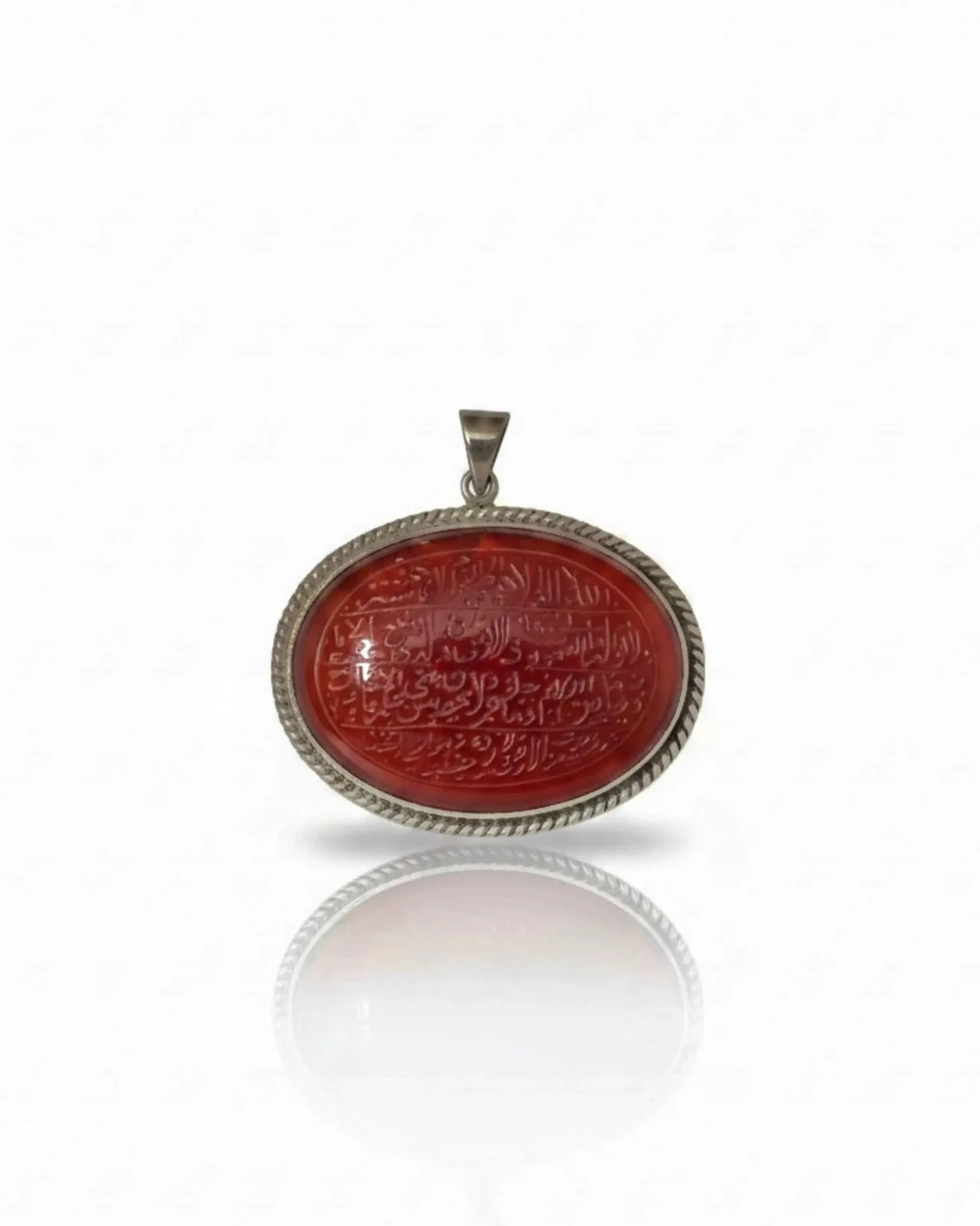 925 Sterling Silver Red Agate Ayatul Kursi Engraved Pendant Islamic Amulet