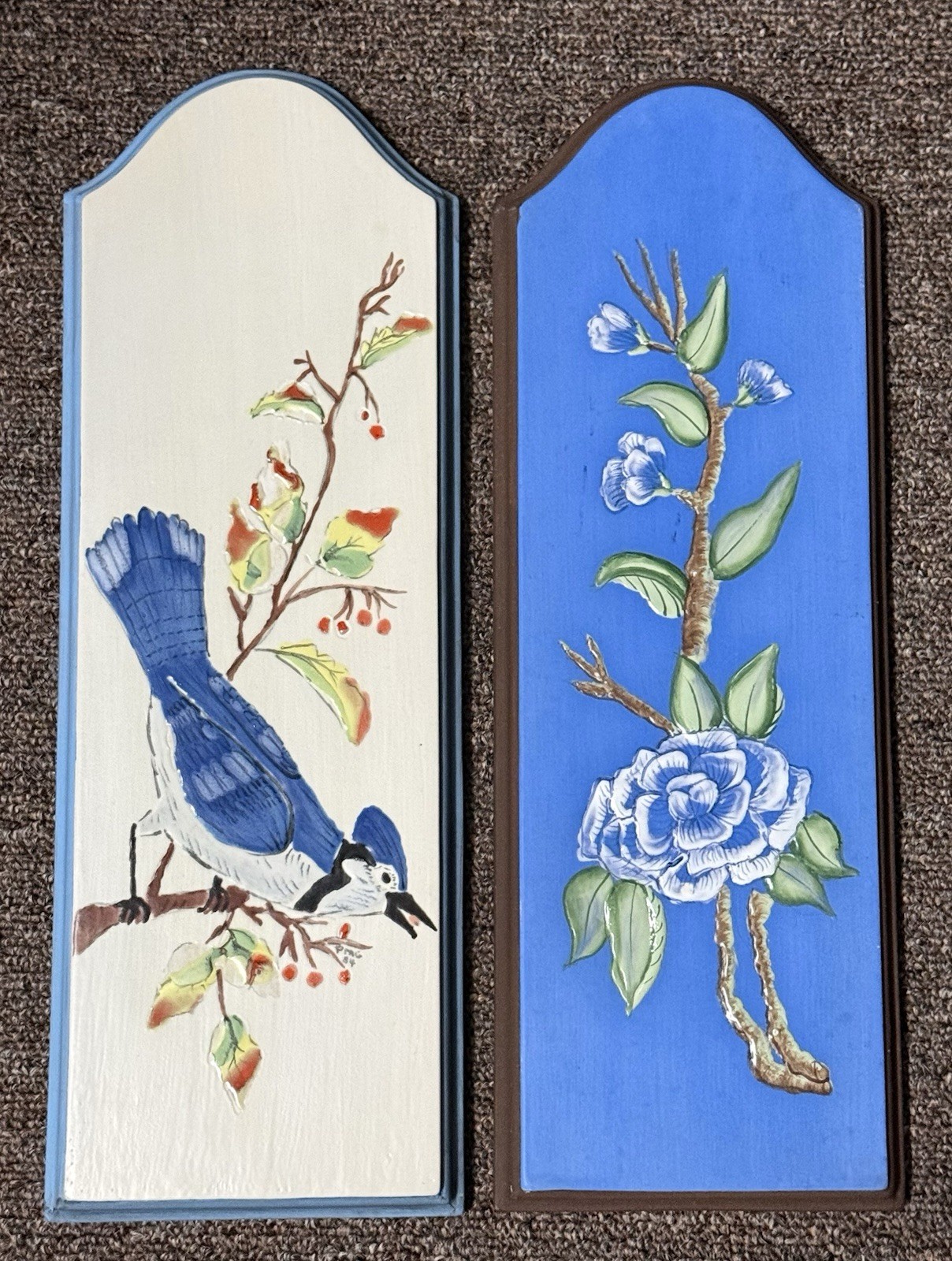 Molds By Edward Pair Of Decorative Collectible Floral Bird Wall Plaques Art 75’