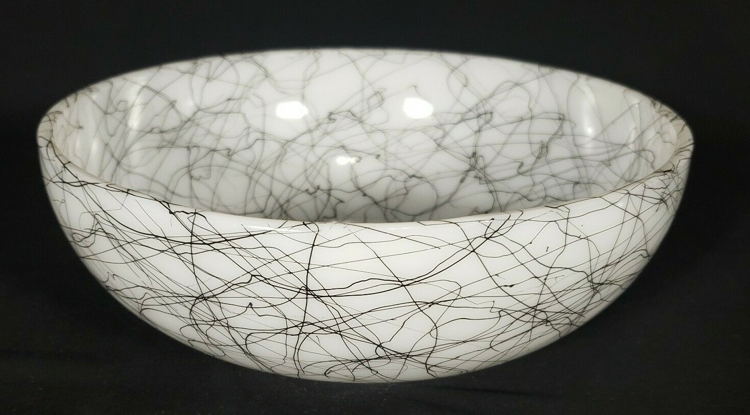 Vtg Hazel Atlas Black Drizzle Spaghetti String 10” Serving Mixing Bowl