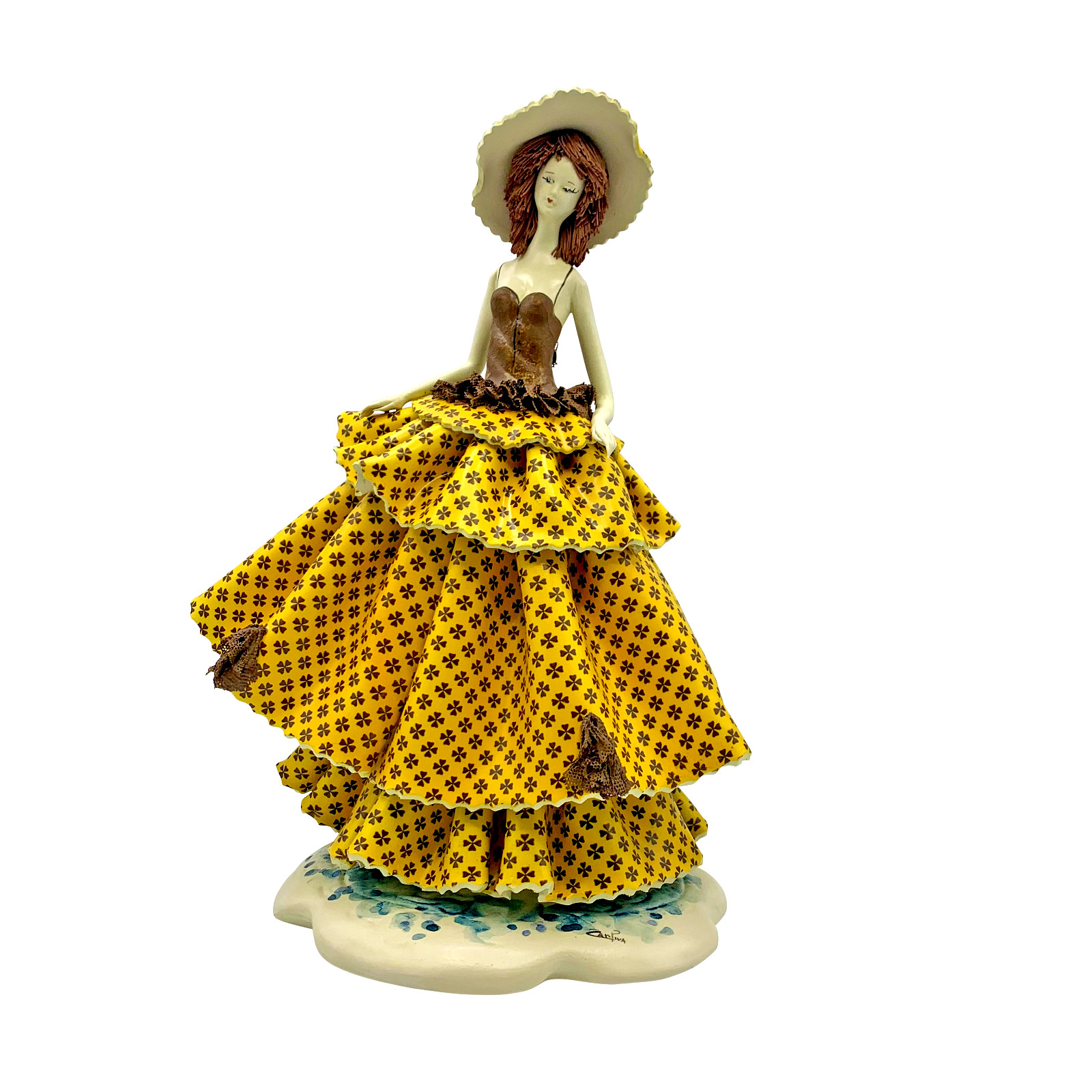 Standing Girl Yellow Drees and Brown Lace top by Lino Zampiva 12\