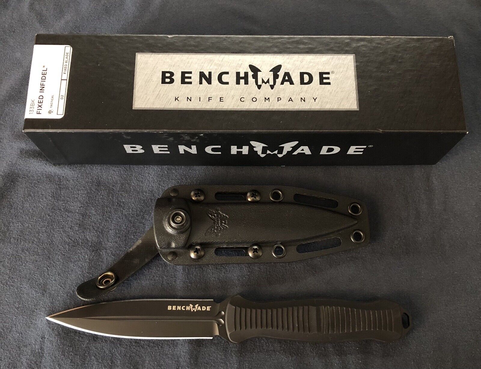 NIB AUTHENTIC BENCHMADE FIXED BLADE TACTICAL KNIFE D2 133 BK DISCONTINUED