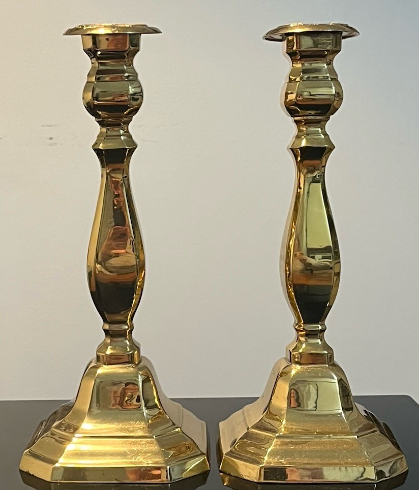 Pair Vintage Brass Candle Holders 10” H India