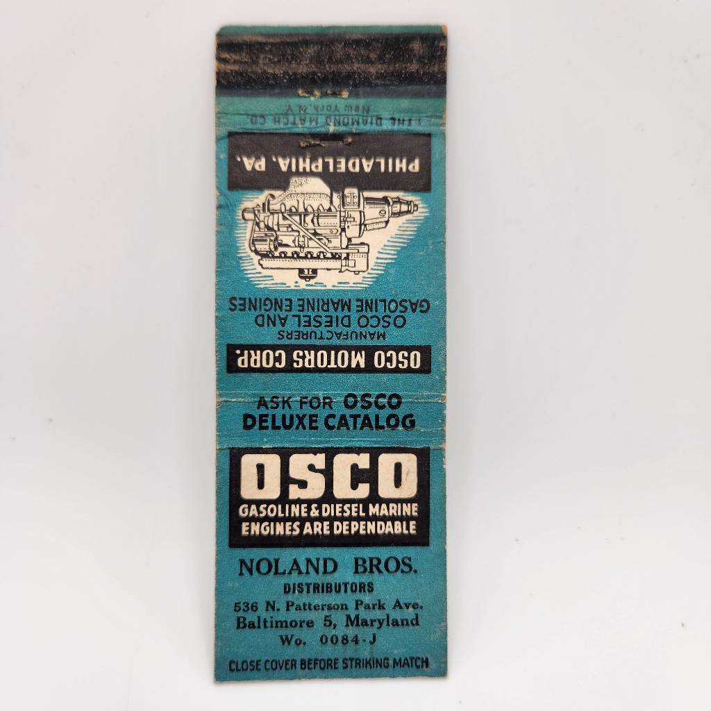 Vintage Matchcover Osco Gasoline & Diesel Marine Engines Noland Bros. Baltimore 
