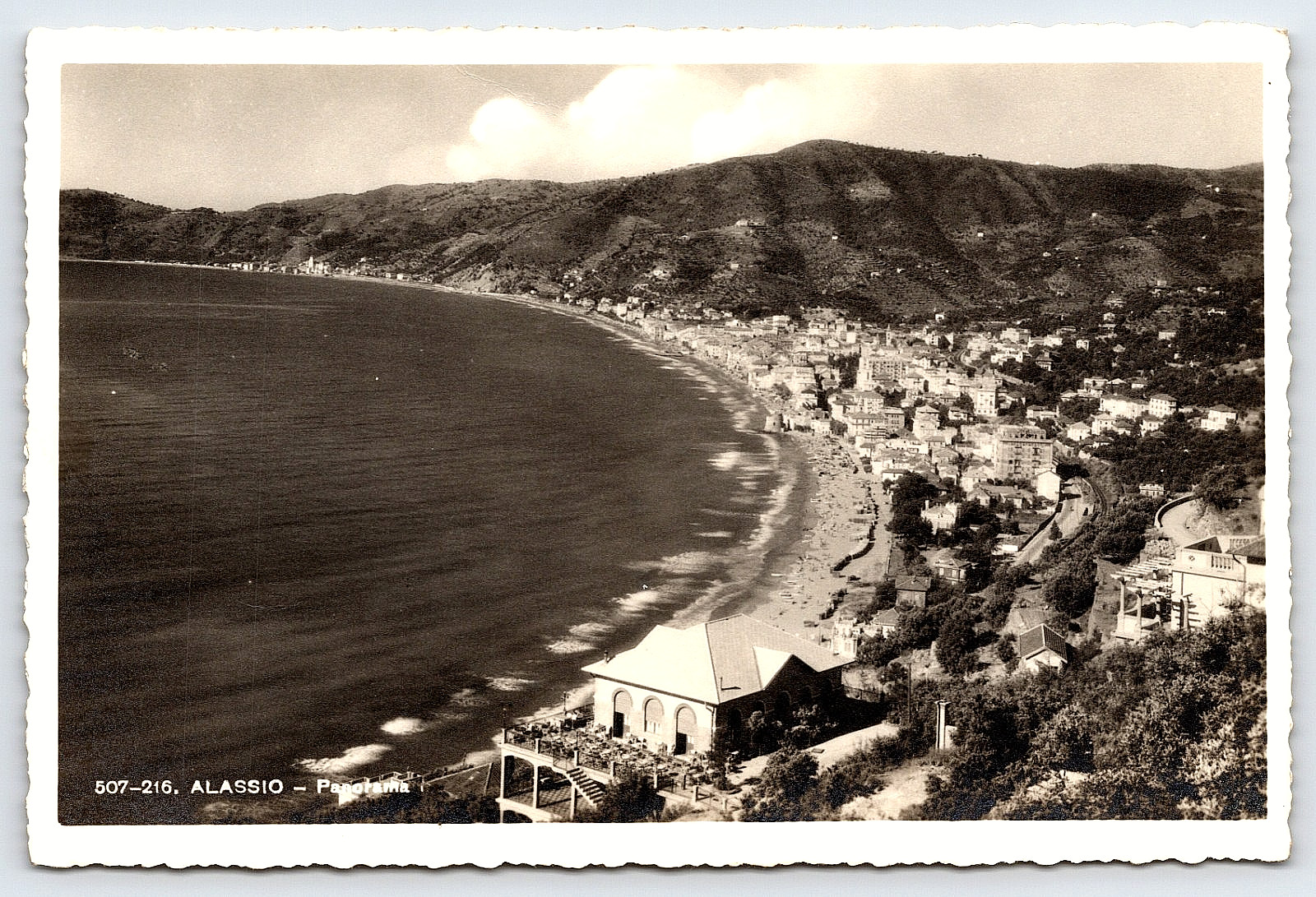 VINTAGE REAL PHOTO POSTCARD PHOTOGRAPH AERIAL SEA COAST BUILDINGS ALASSIO ITALY