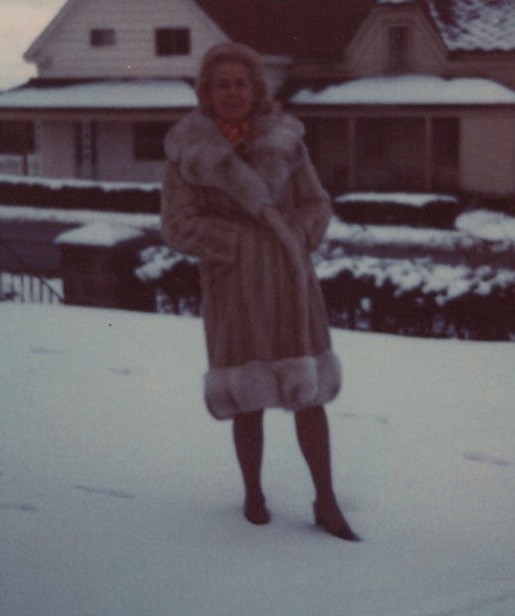 1960s Pretty Woman Coat Snow Winter Portrait House Neighborhood