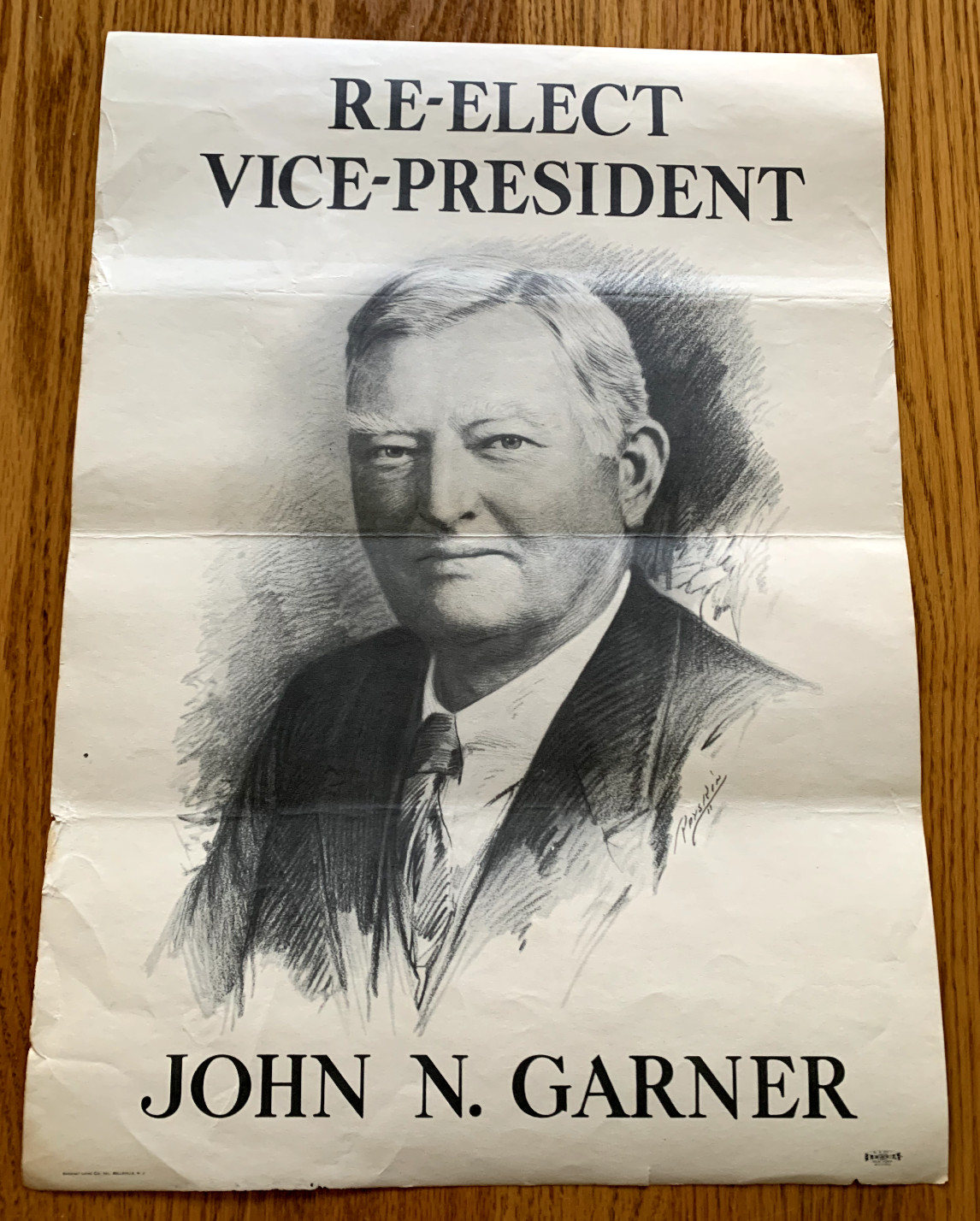 Original 1936 Political Poster ReElect Vice President John Garner FDR Roosevelt