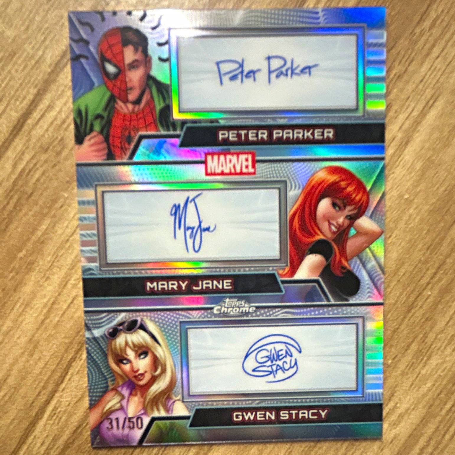 Topps 2026 Chrome Marvel PMG MFT-PMG Facsimile Triple Auto 31/50