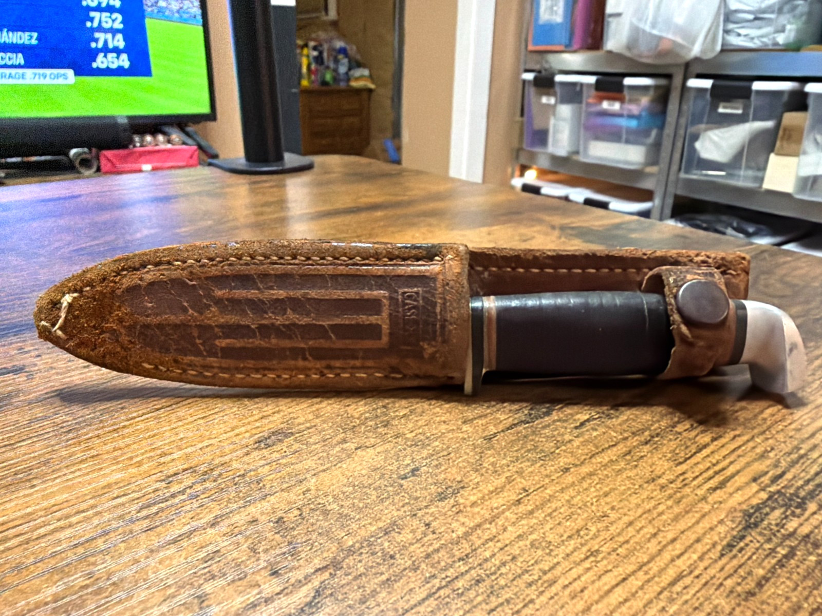 VTG Case 1940-1969 Fixed Blade Pig Sticker Stacked Leather OG Sheath ~ EX Cond.