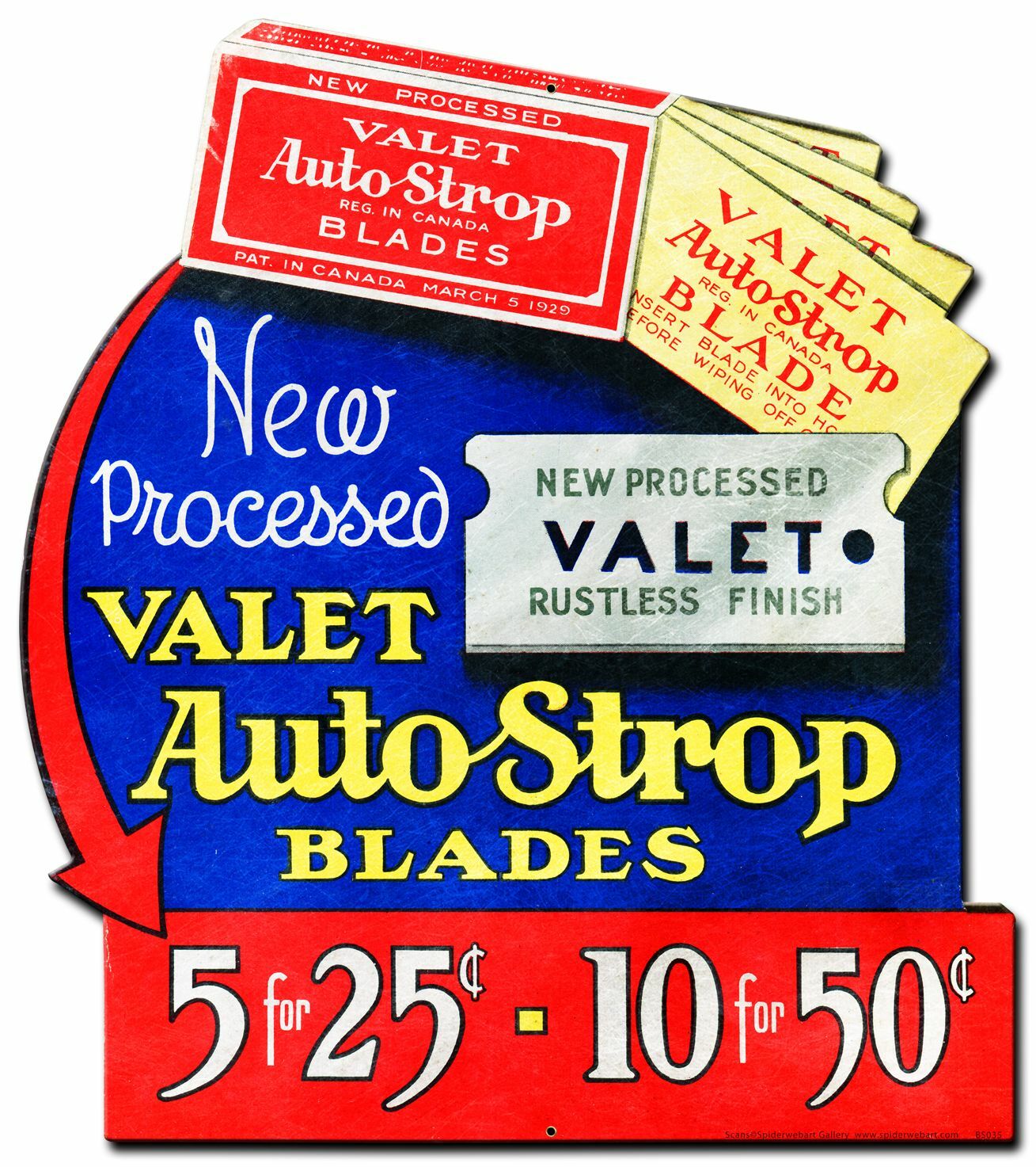 VALET AUTO STROP BLADES HEAVY DUTY USA MADE METAL GENERAL STORE ADVERTISING SIGN
