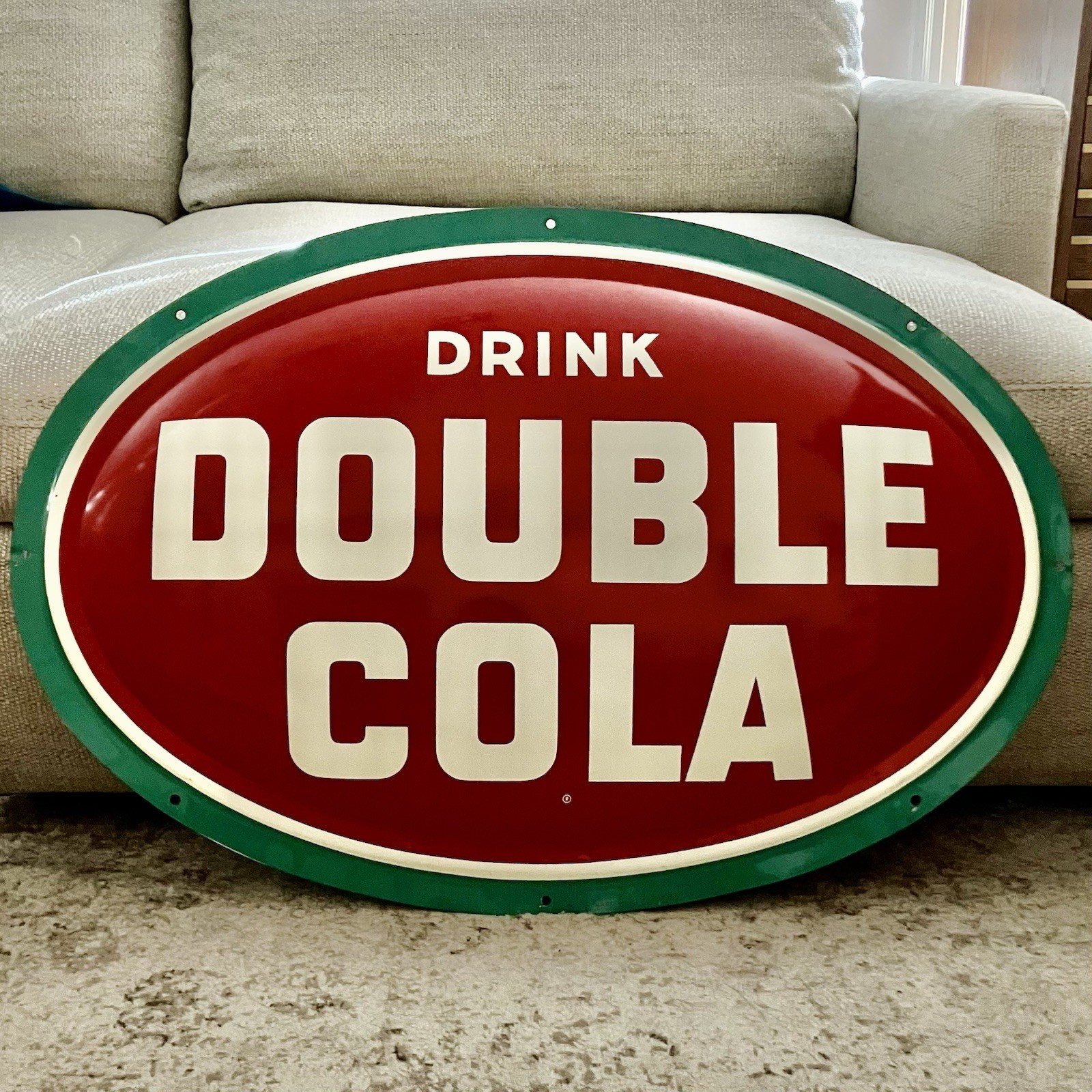 Antique Double Cola Soda Pop Oval Sign 35.5”