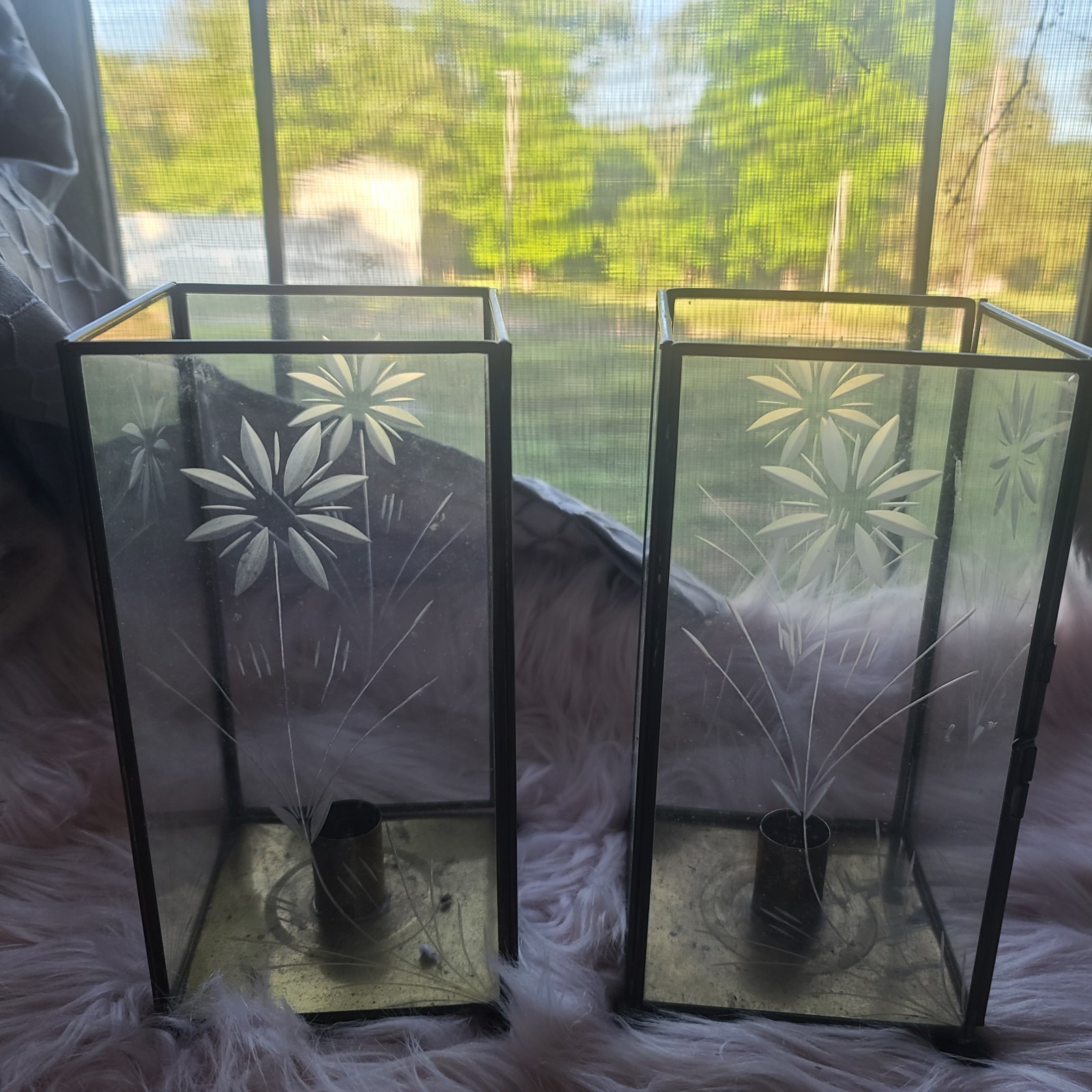 Vintage 2 CANDLE Sconce Brass & Etched Glass 8 3/4\