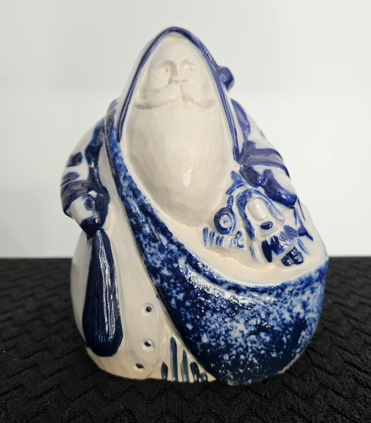 Vtg 1996 Eldreth Pottery Salt Glazed Stonewear Cobalt Blue Santa Claus Figurine