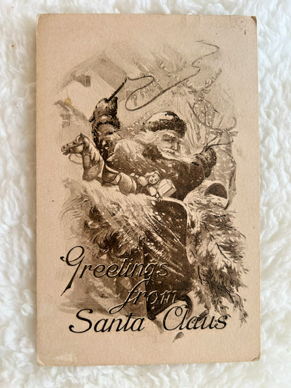 Antique Edwardian Postcard Gibson Art Co. Santa Whip Sleigh Toys  Used