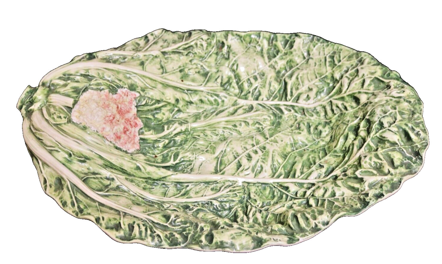 Gump's San Francisco Italian Majolica Lettuce Leaf Platter 1960s 24