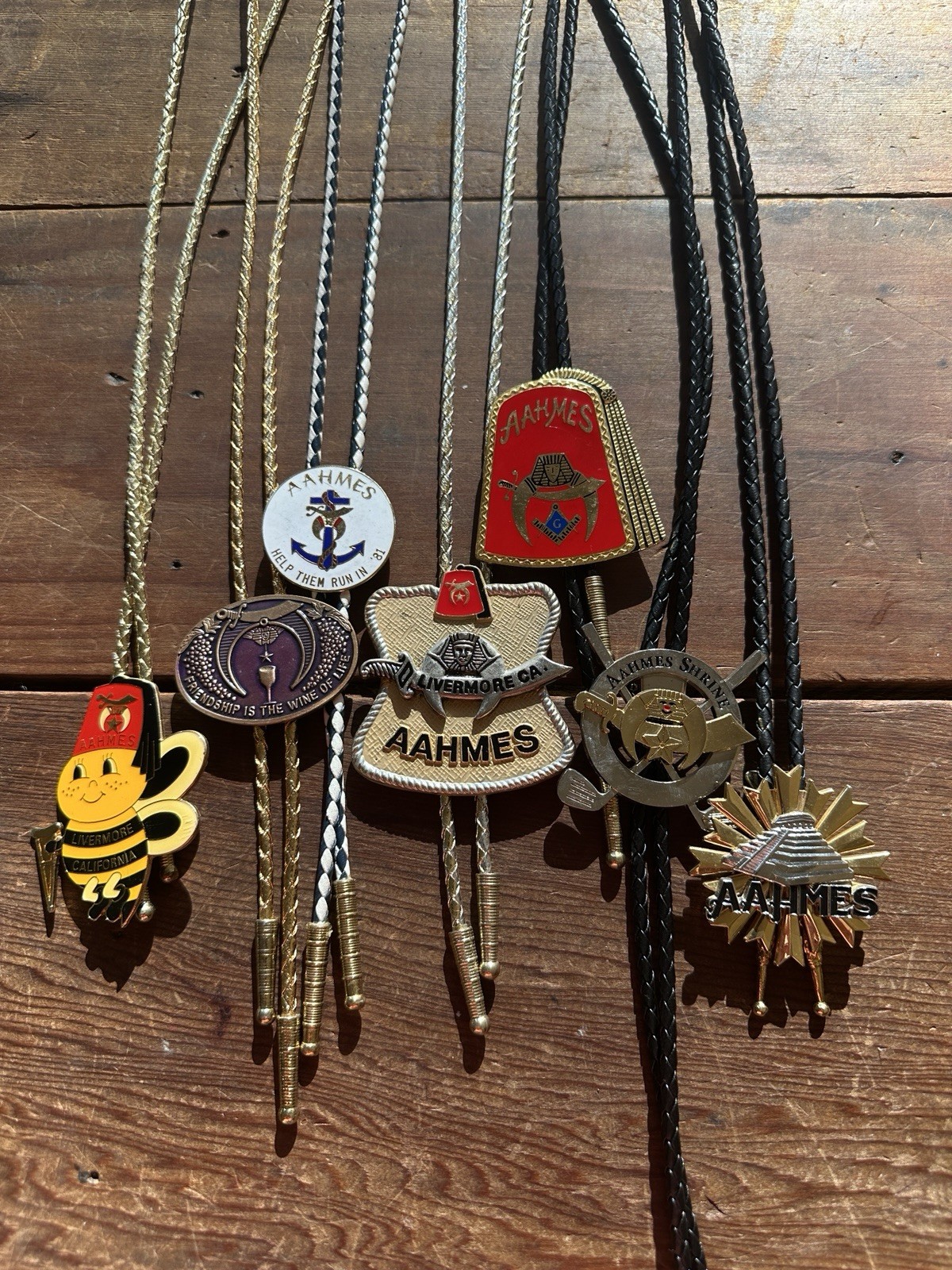 Lot of 7 VTG Masonic Shriners Aahmes Potentate Western Bolo Ties Freemasonry Lot of 7 VTG Masonic Shriners Aahmes Potentate Western Bolo Ties Freemasonry
