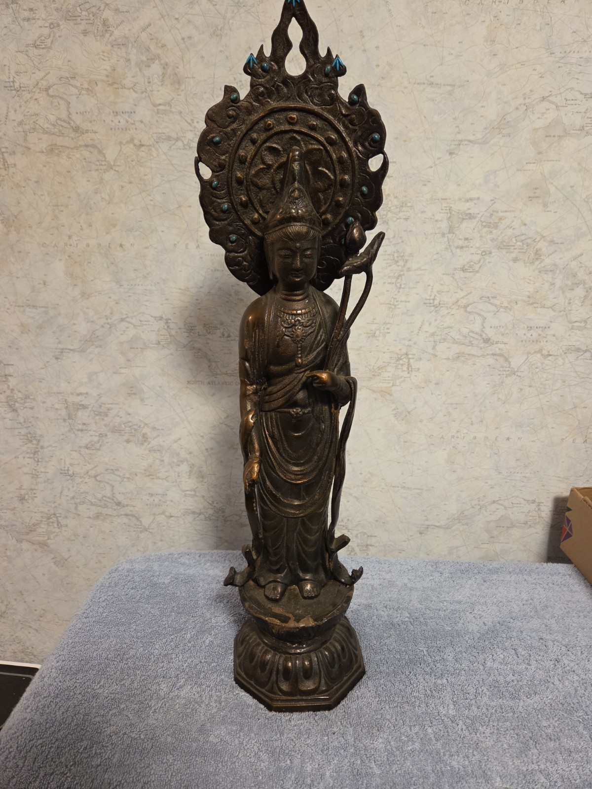 Vintage Japanese Kannon Buddhist Cast Statue 24\