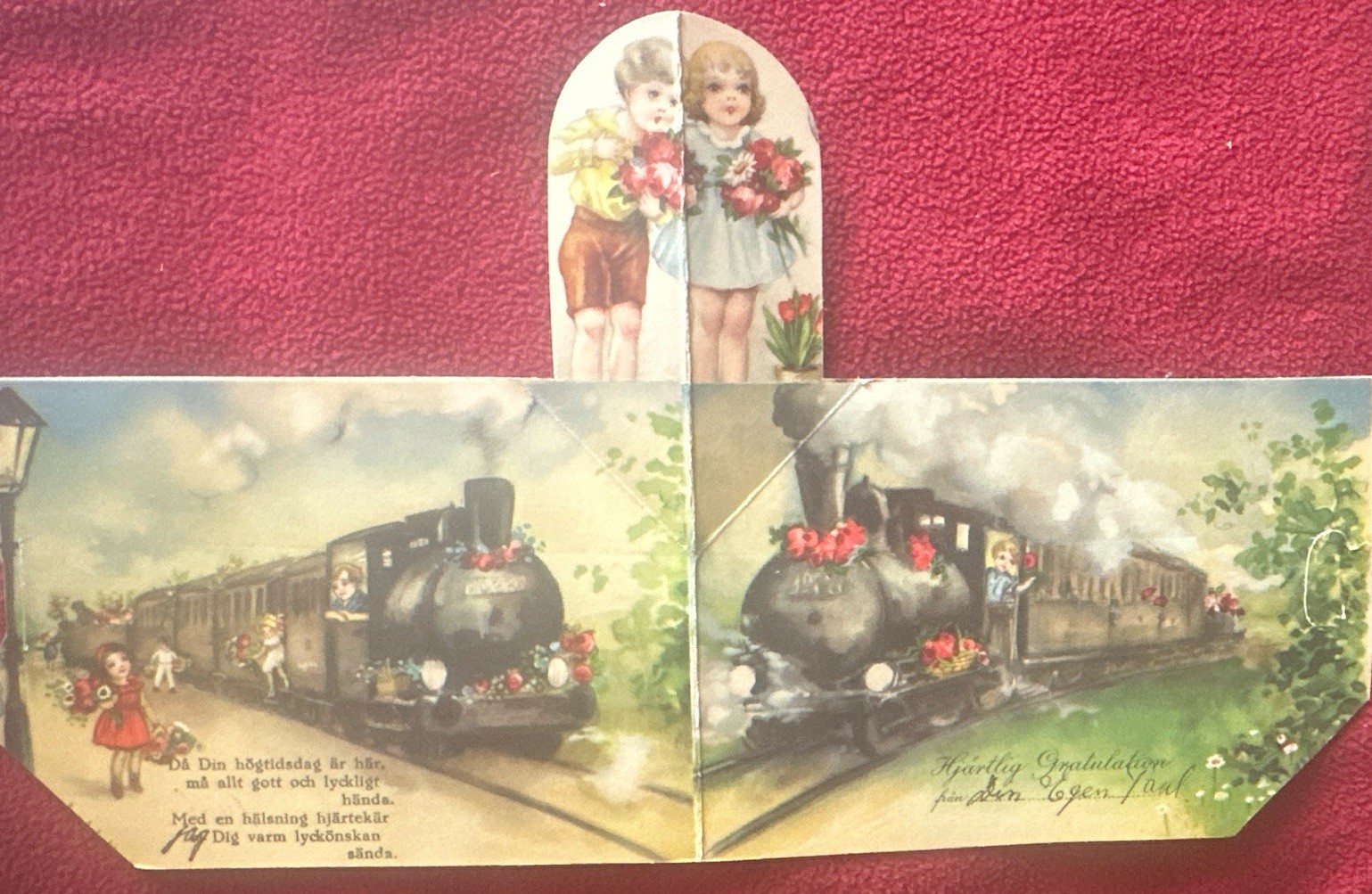 Antique VTG Steam Train Postcard Fold Out Specialty Early 1900’s Used Rare