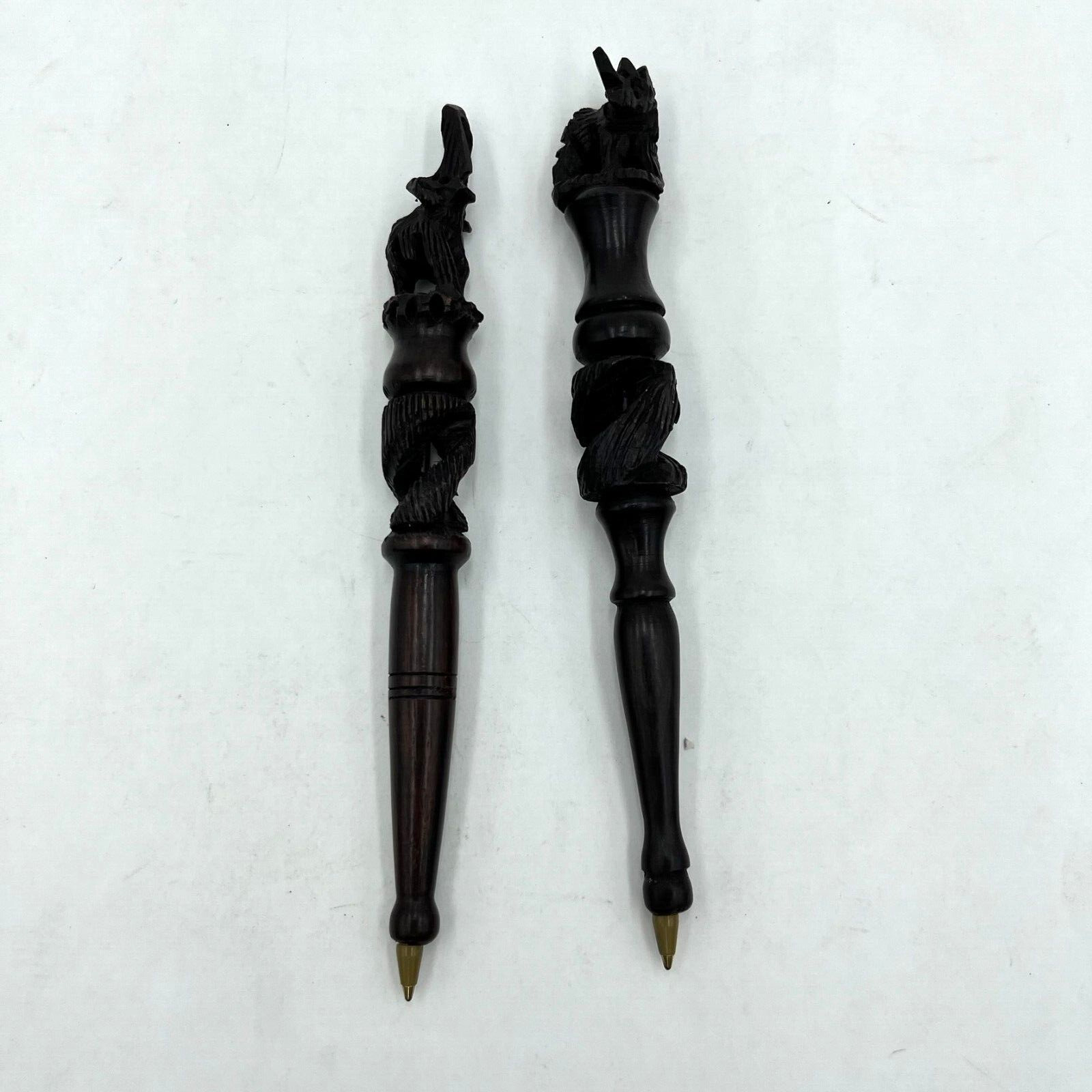 Wooden Hand Carved Pens Elephant and Rhino