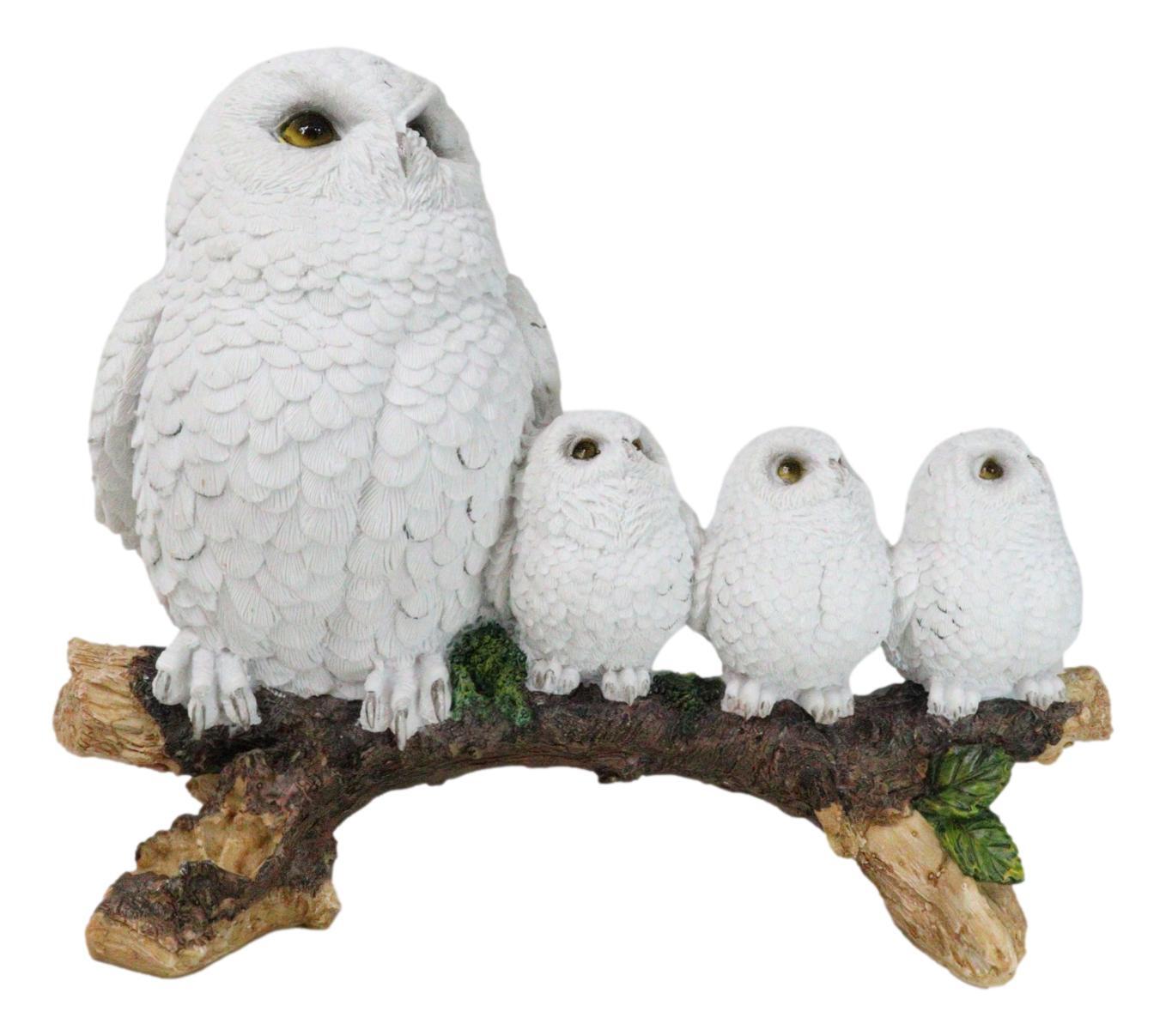 Ebros White Owl Perching On Tree Branch With 3 Baby Owlets Statue 10.25\ Ebros White Owl Perching On Tree Branch With 3 Baby Owlets Statue 10.25\