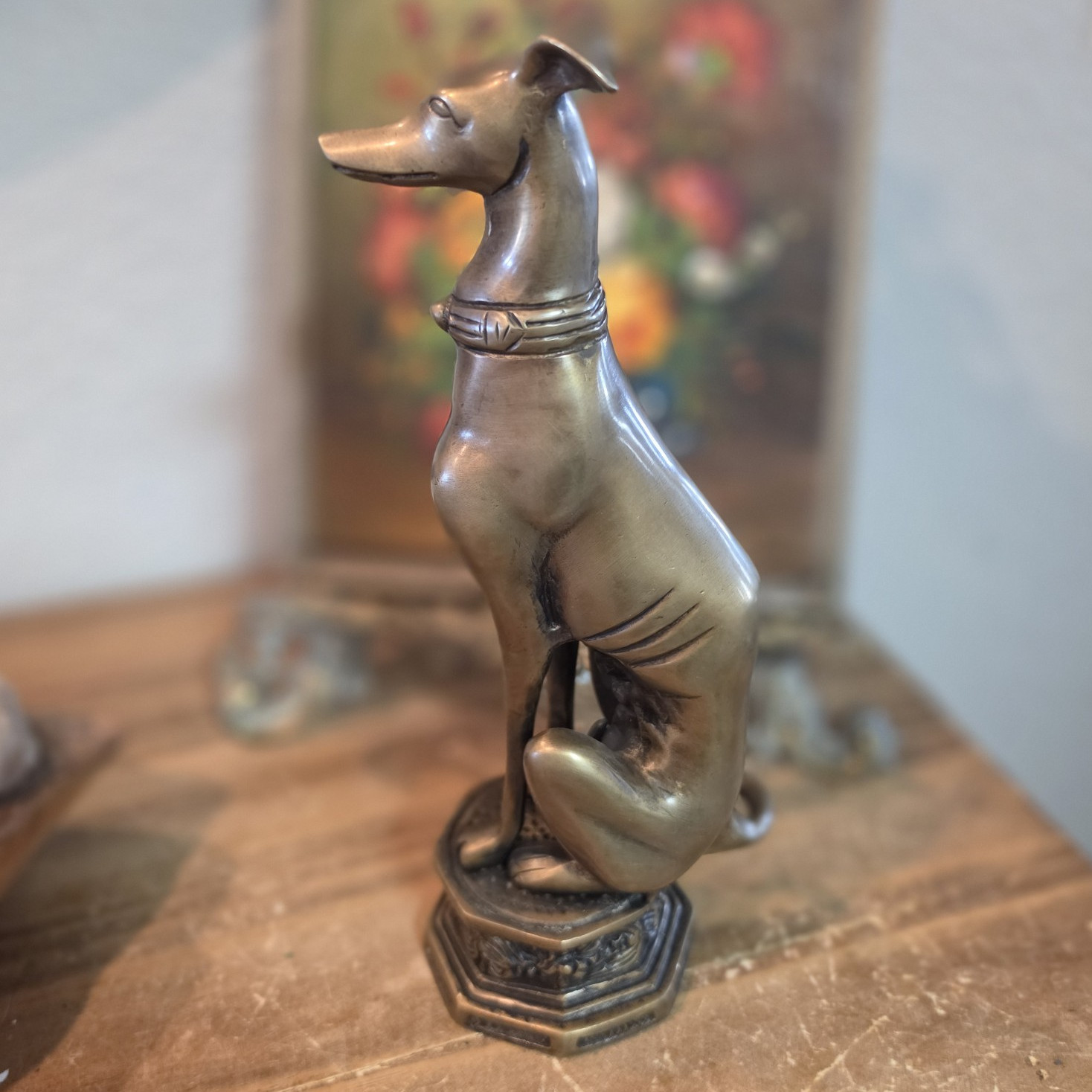 Vtg Art Deco Greyhound Whippet Greyhound Solid Brass Dog Figure Statue 10 1/2\