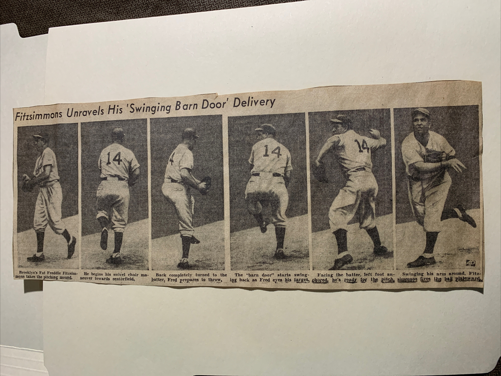 Freddie Fitzsimmons Brooklyn Dodgers 1938 Sporting News Baseball 5X12 Panel