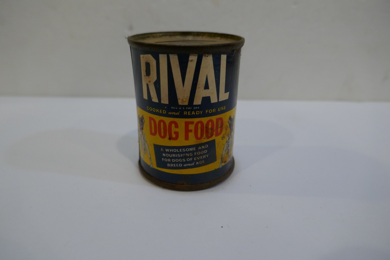 Vintage Rival Dog Food Metal Promotional Advertising Can Coin Bank