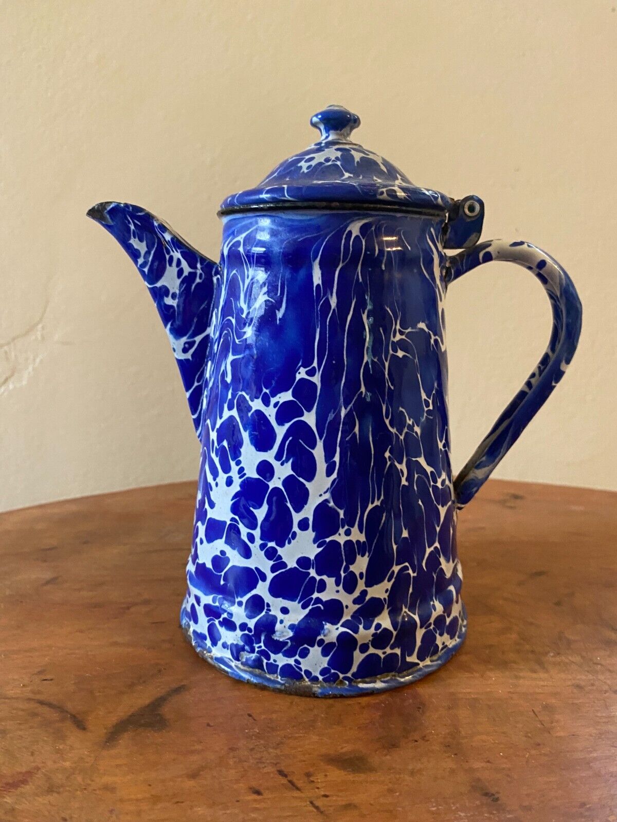 Cobalt Blue & White Swirl Graniteware Enamelware Coffee Pot