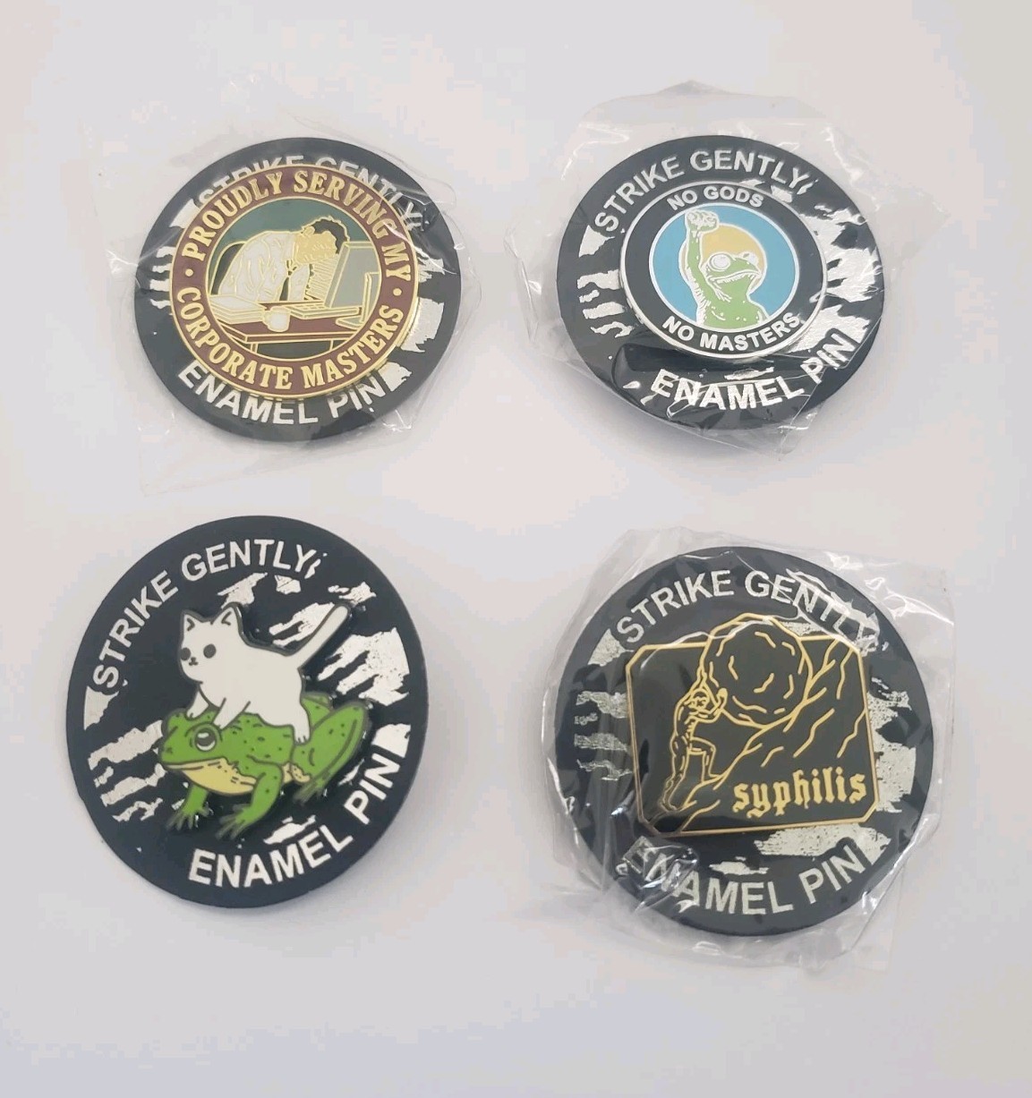 Strike Gently Enamel Pins Set of 4 Funny Novelty Statement Collectible 