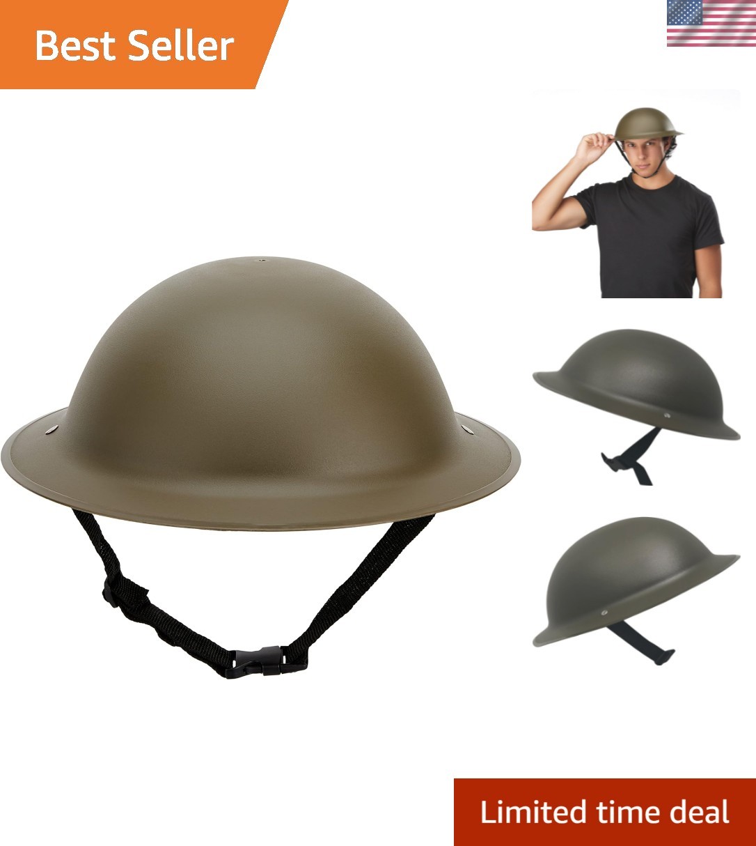 Comfortable Adult WW2 Militaria Helmet - Olive Green Vintage Design, Adjustable