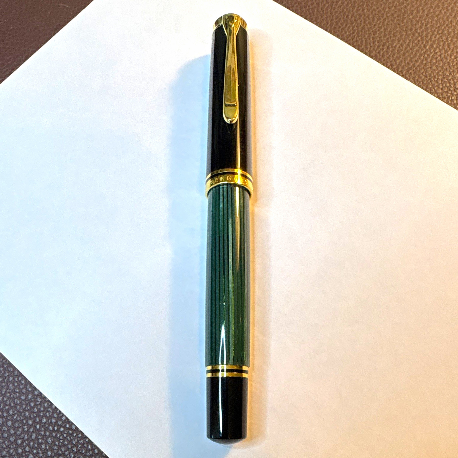 Pelikan Souveran M80 Green Striped Fountain Pen 18K Gold (F) Nib