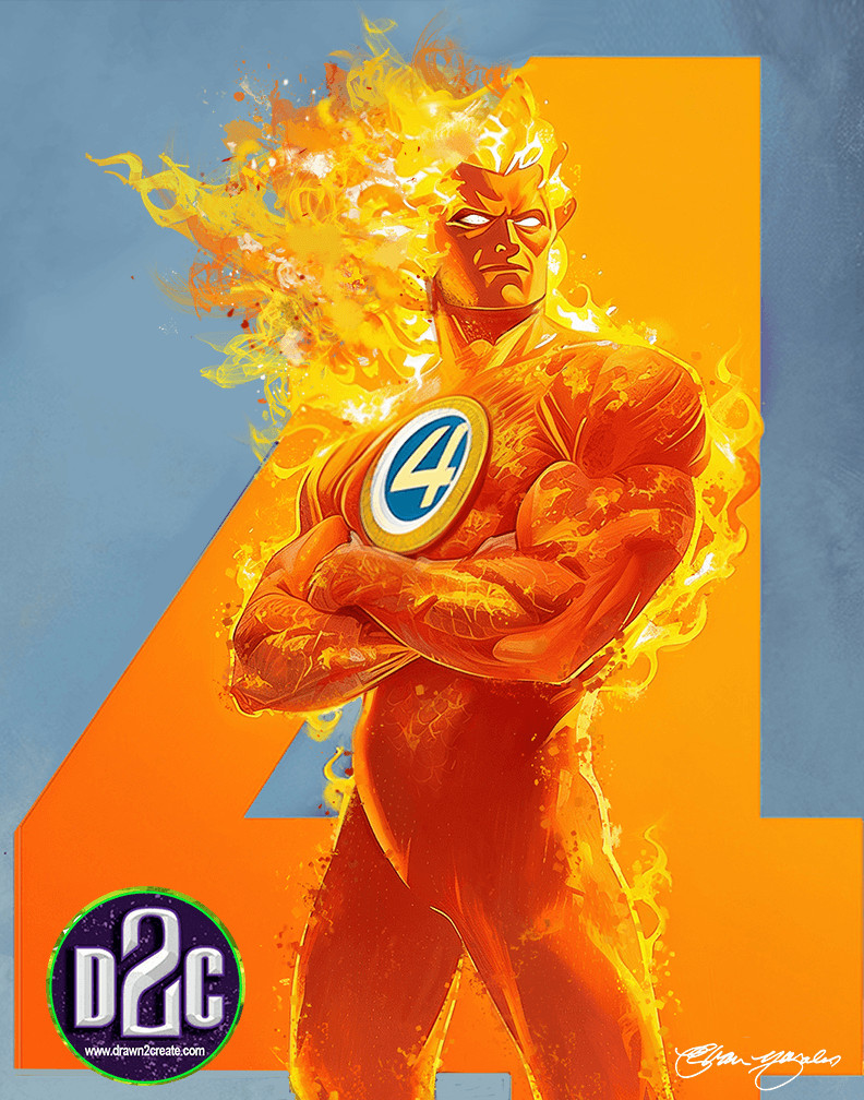 Comic Art One of a Kind Painting of The Human Torch