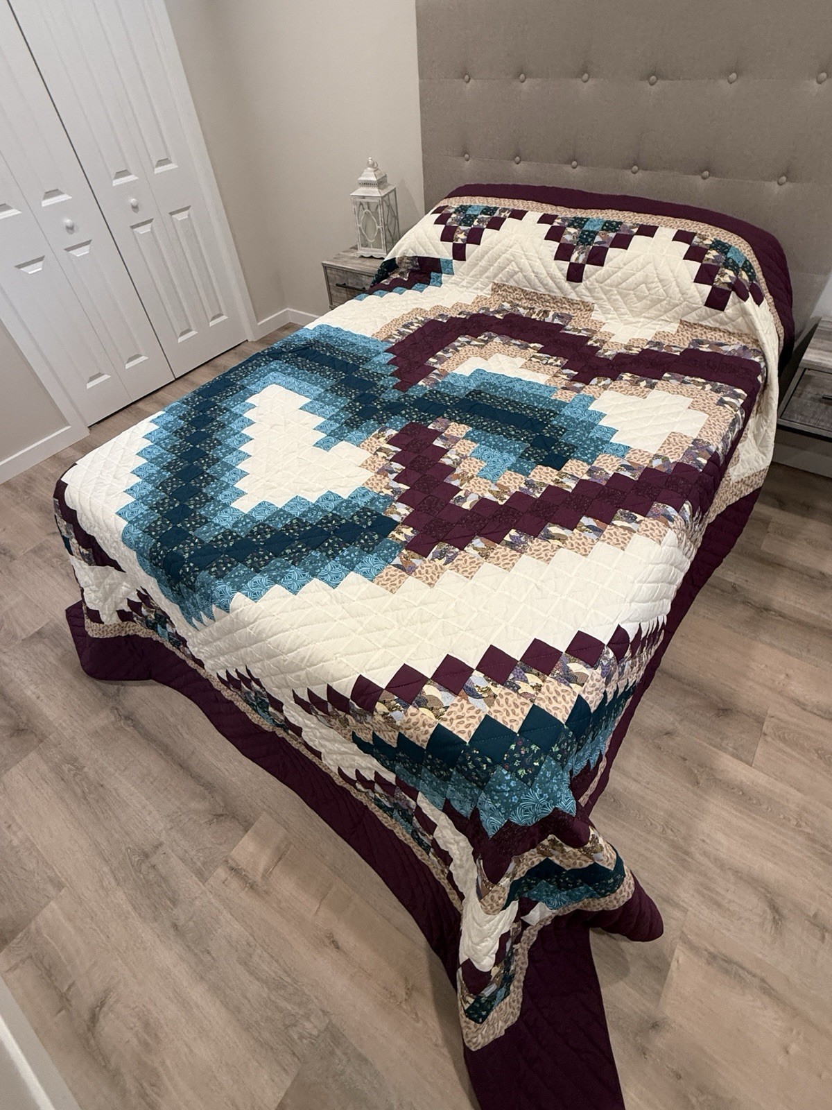 New Amish Quilt - Linking Hearts Purple Teal 100x112” Handmade In  Lancaster PA