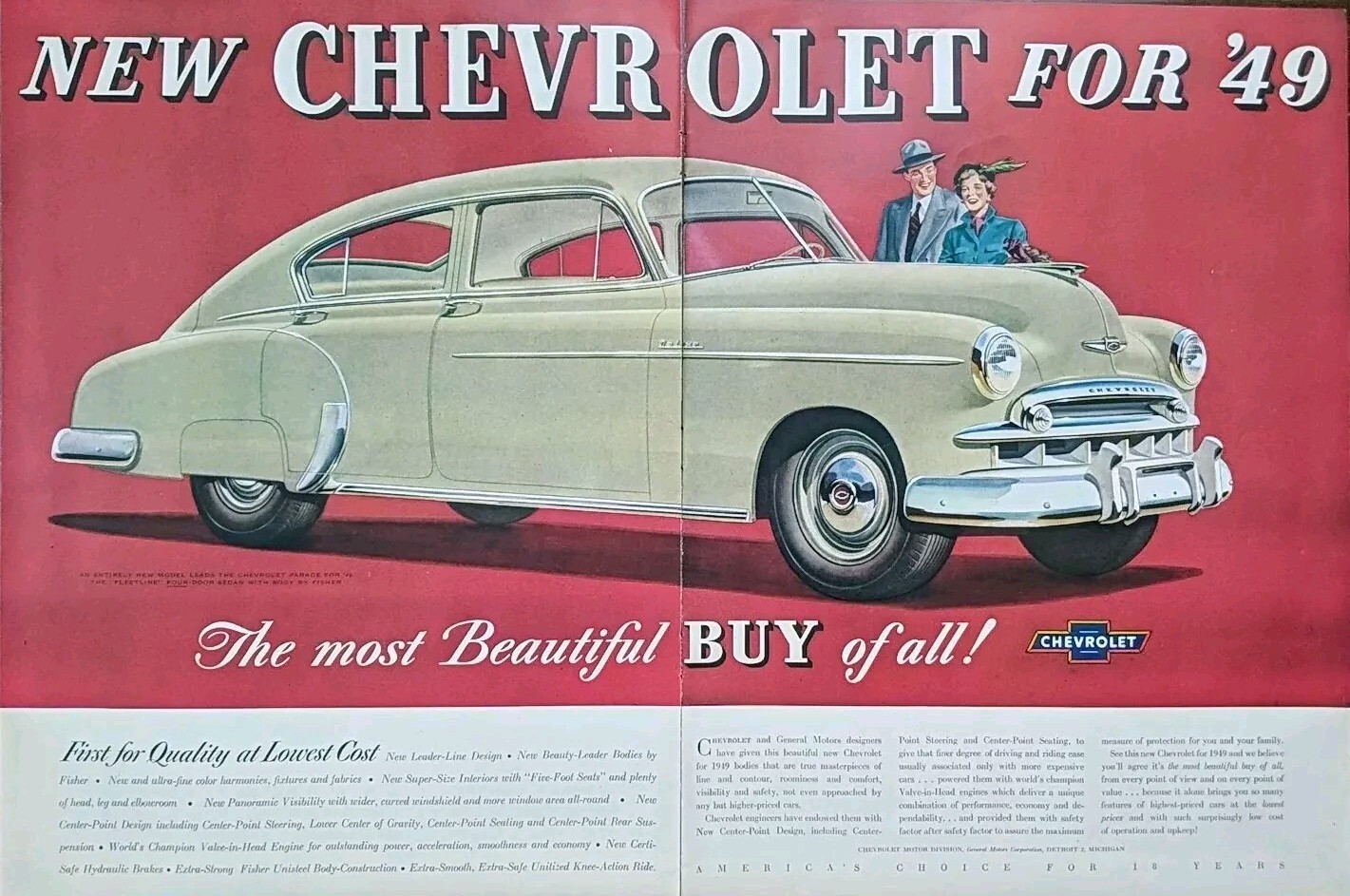1948 Vintage Chevrolet Print Ad. New Chevy For 49.