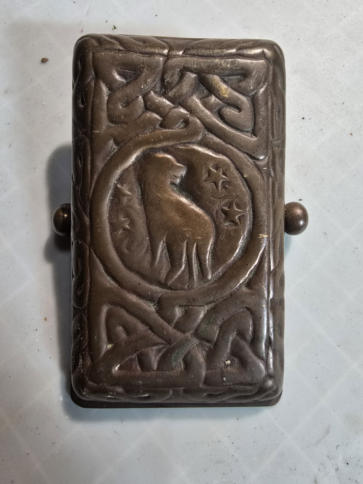 ANTIQUE L.C.T. TIFFANY STUDIOS BRONZE ZODIAC DESK ART LETTER PAPER CLIP HOLDER ANTIQUE L.C.T. TIFFANY STUDIOS BRONZE ZODIAC DESK ART LETTER PAPER CLIP HOLDER