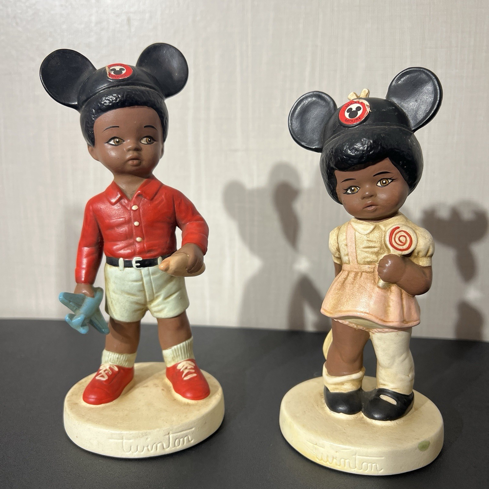 Twinton 1972 RARE Set Black Boy and Girl at Disney Land Figurines by Don Winton