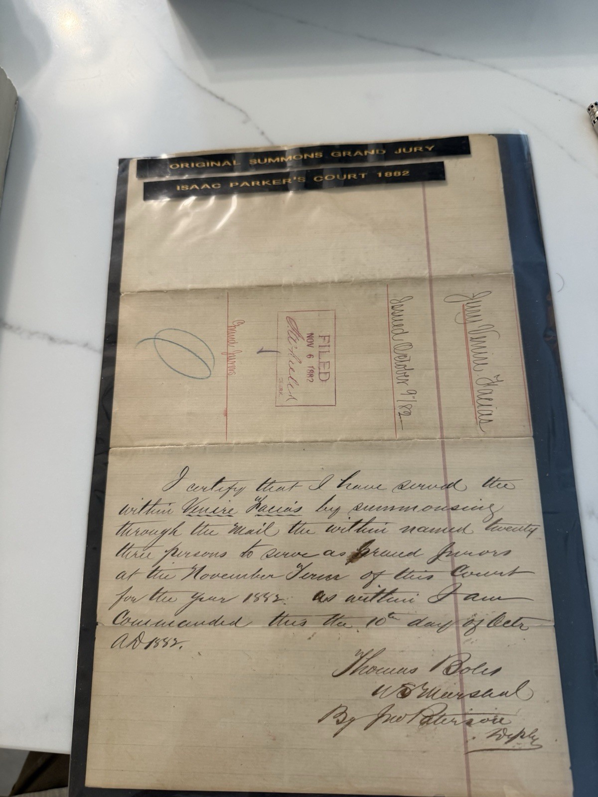 Judge Parker Grand Jury Summons 1882