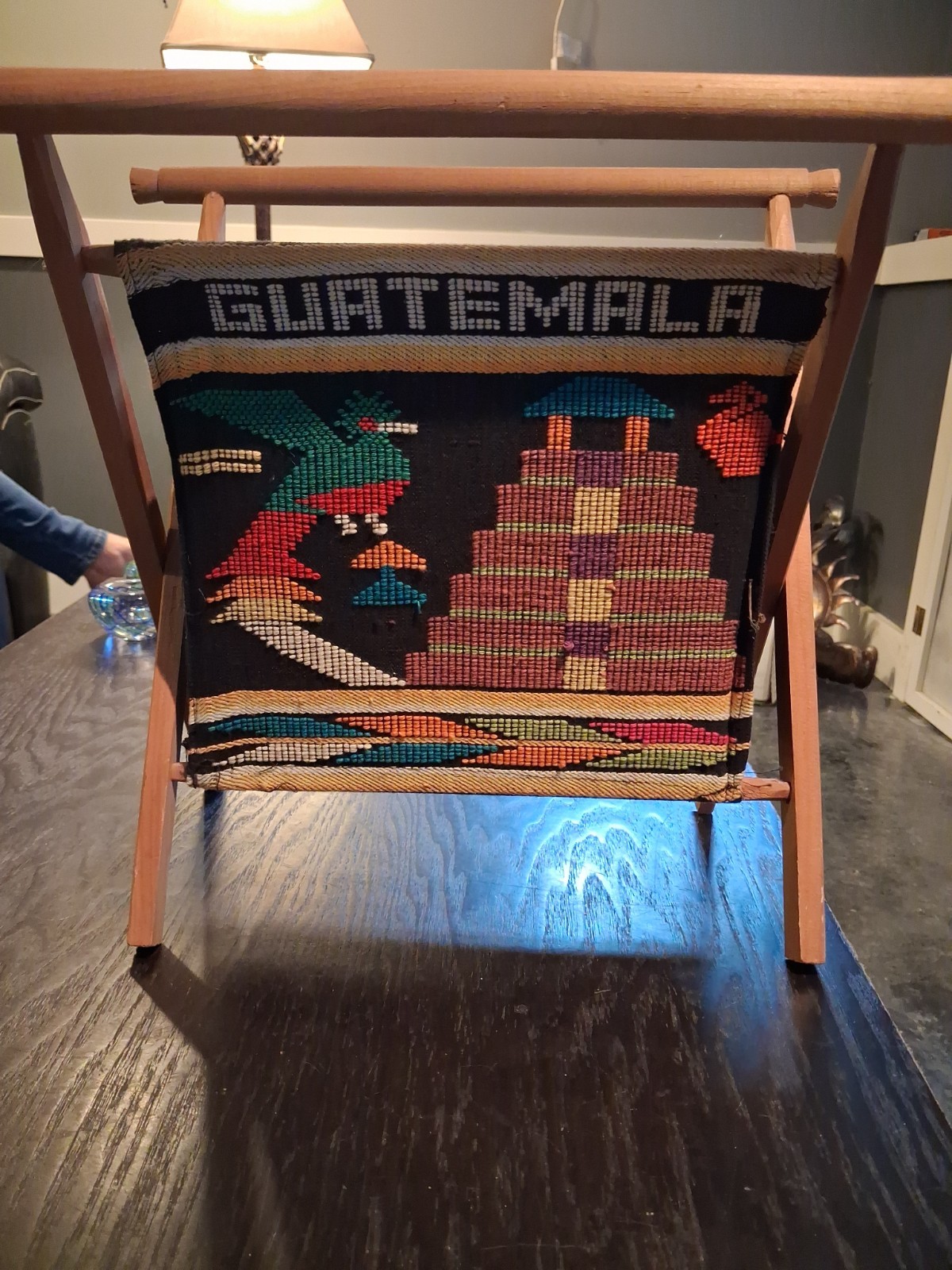 RARE Guatemalan Mayan Handwoven Quetzal Bird Mayan Pyramid Tapestry Sling