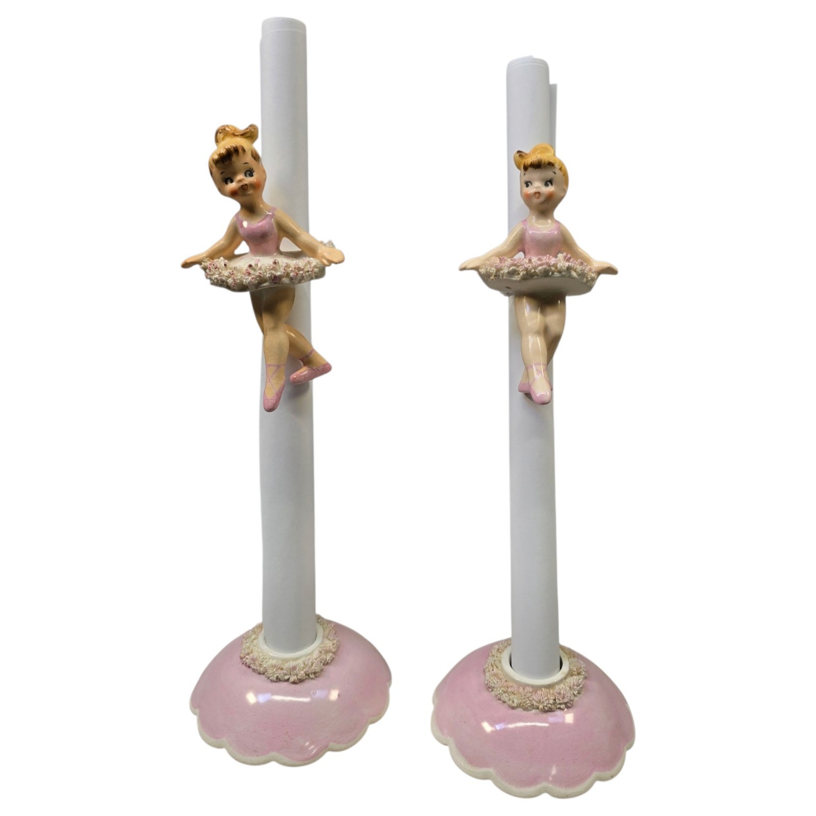 Vtg 1958 Holt Howard Pink Ballerina Candle Climbers Huggers Stamped Japan MCM