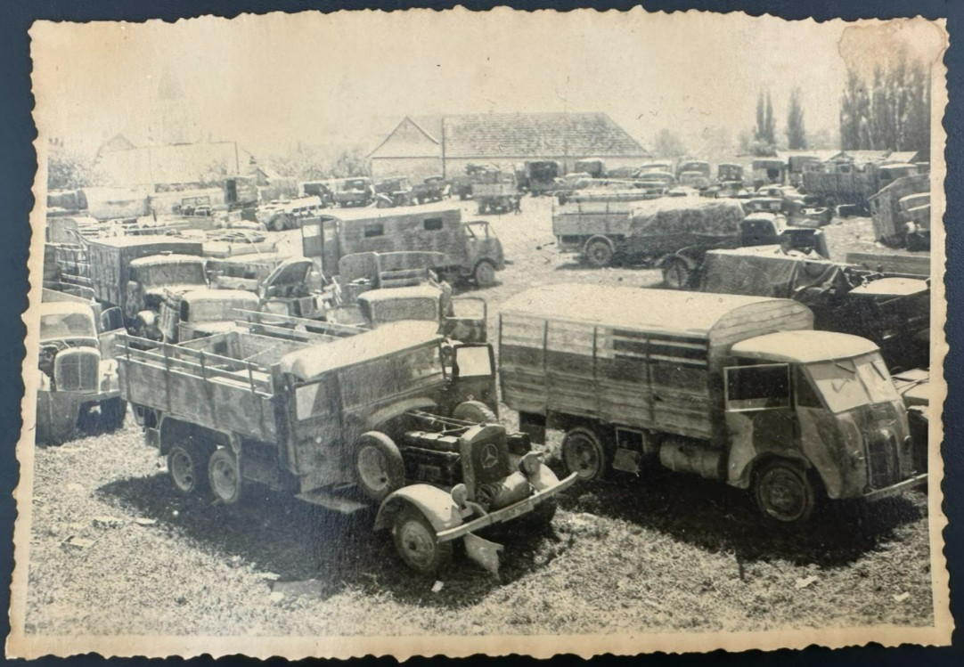 Original Vintage WW2 Military Trucks Photo Scalloped Edge B&W Photo Junkyard