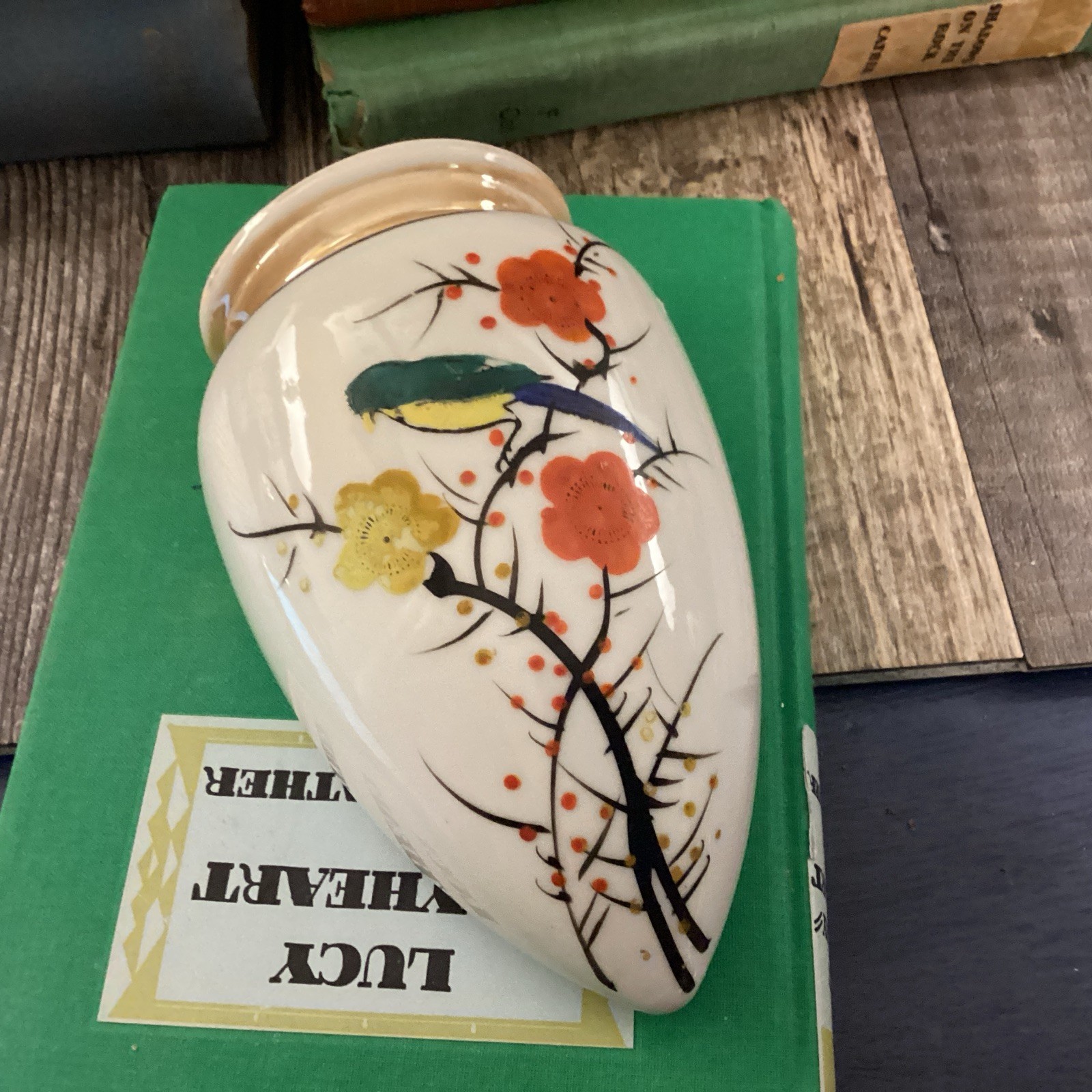 Vintage Noritake Handpainted Wall Pocket Vase, Lusterware, Cherry Blossoms Bird Vintage Noritake Handpainted Wall Pocket Vase, Lusterware, Cherry Blossoms Bird