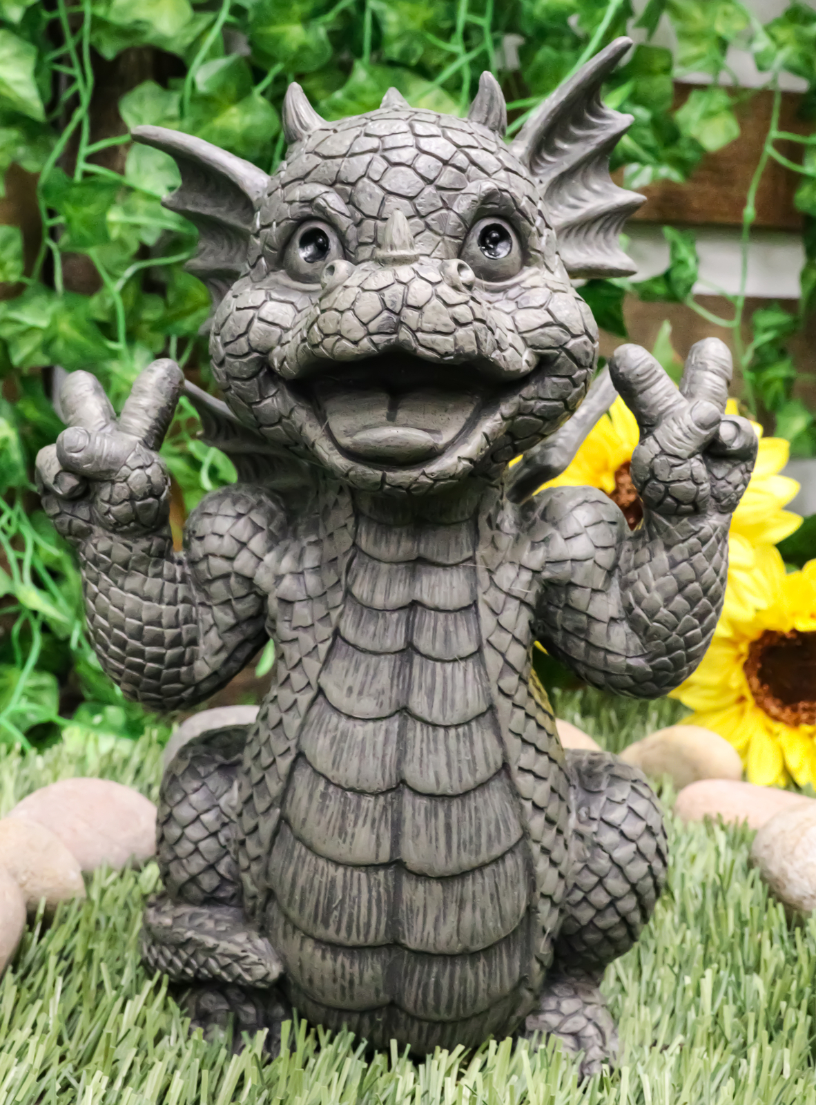 Ebros Whimsical Garden Dragon with Hippie Peace Sign Gesture Statue 10.5 Ebros Whimsical Garden Dragon with Hippie Peace Sign Gesture Statue 10.5
