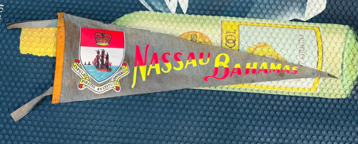 Vintage Nassau Bahamas Felt Pennant Coat of Arms Mid Century Souvenir Gray