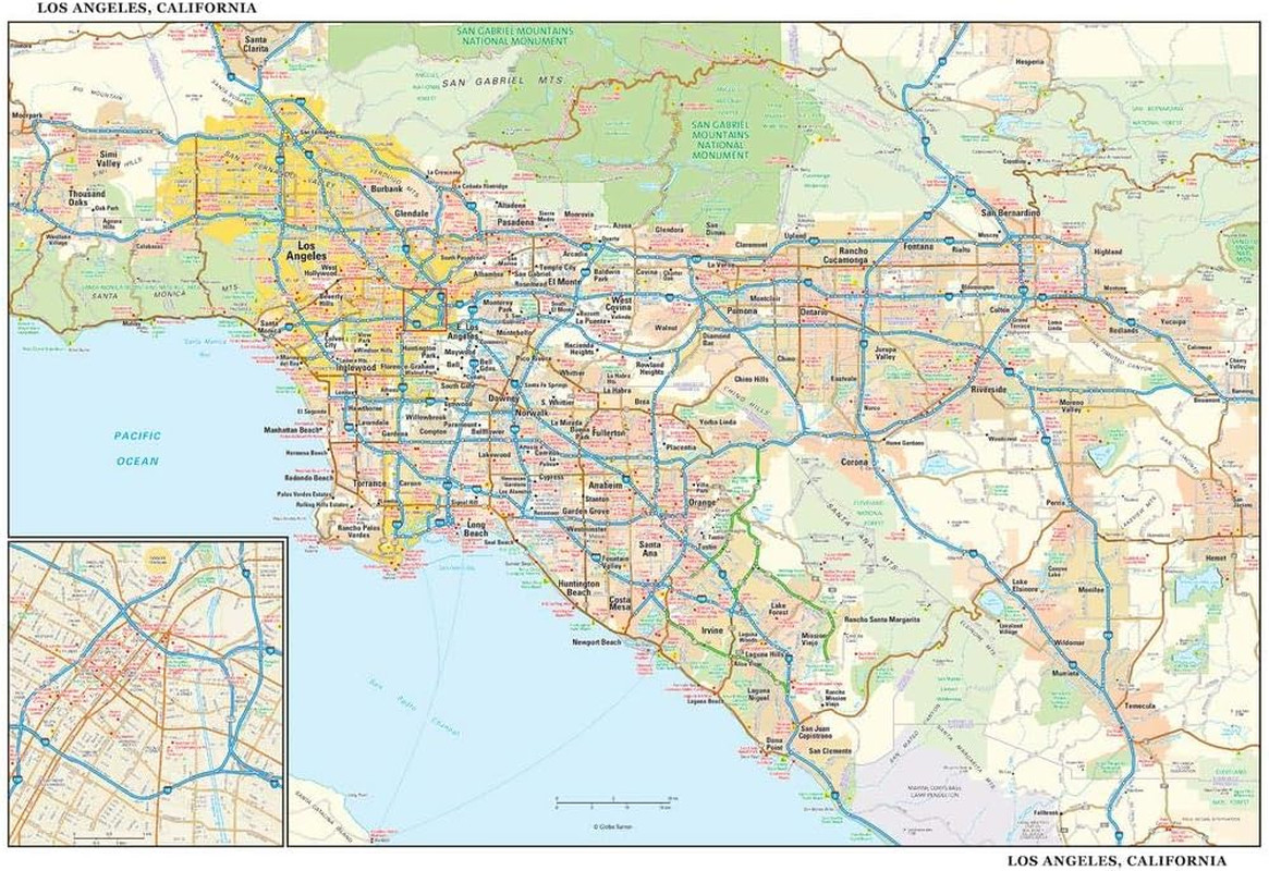 Los Angeles, California Wall Map, Small - 21.5\