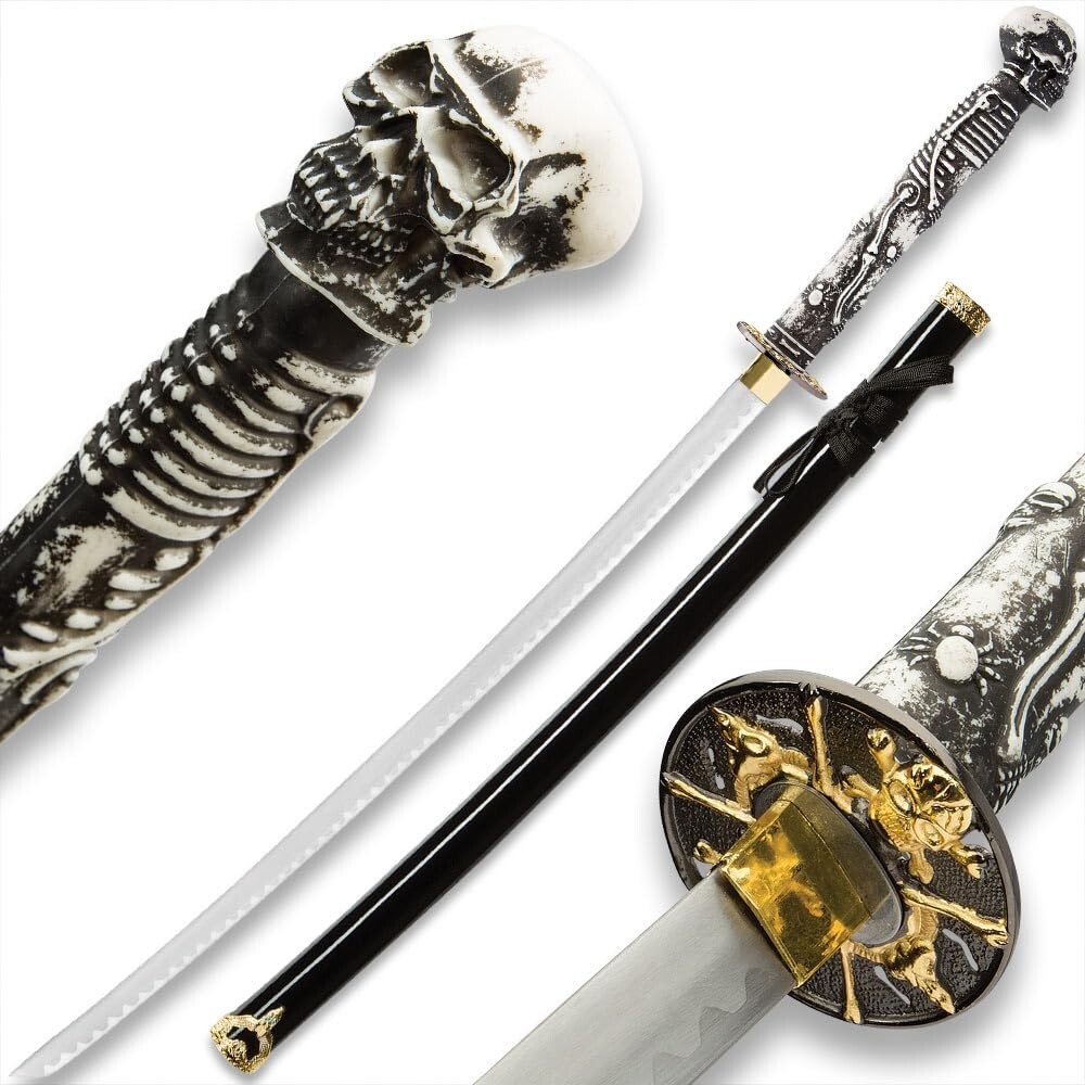 Something Wicked Skull and Bones Fantasy Katana Sword Samurai Ninja Carbon Steel