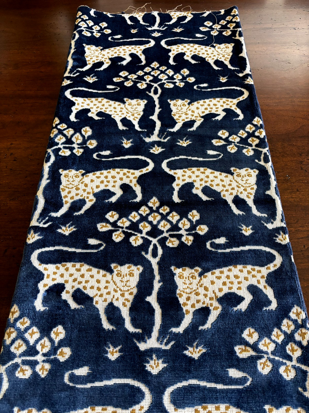 SCHUMACHER WOODLAND LEOPARD VELVET FABRIC SAPPHIRE COLORWAY REMNANT 30