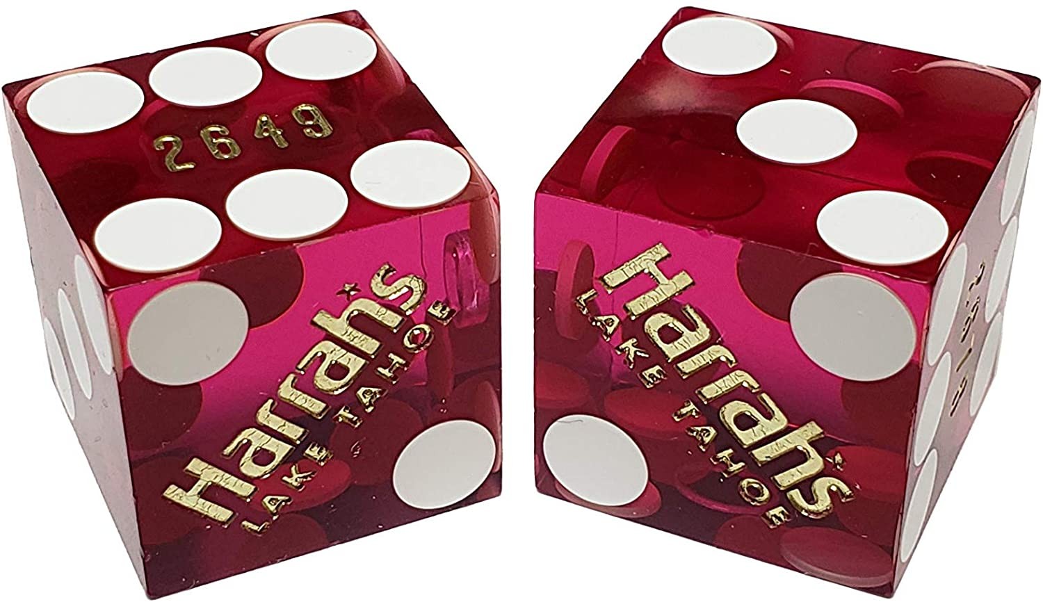 Genuine Harrah\'s Lake Tahoe Nevada Casino Dice Purple Polished Mixed Serial #s
