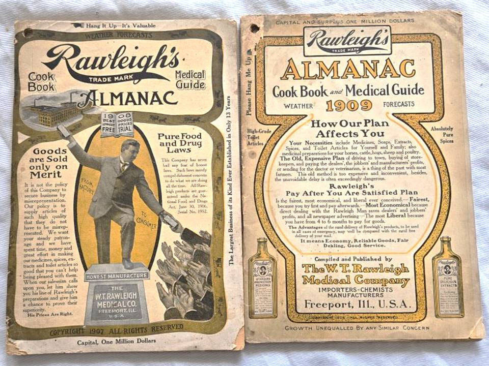 Lot of Two Rawleigh\'s Almanac Cook Book Health Medical Guide  1908 & 1909