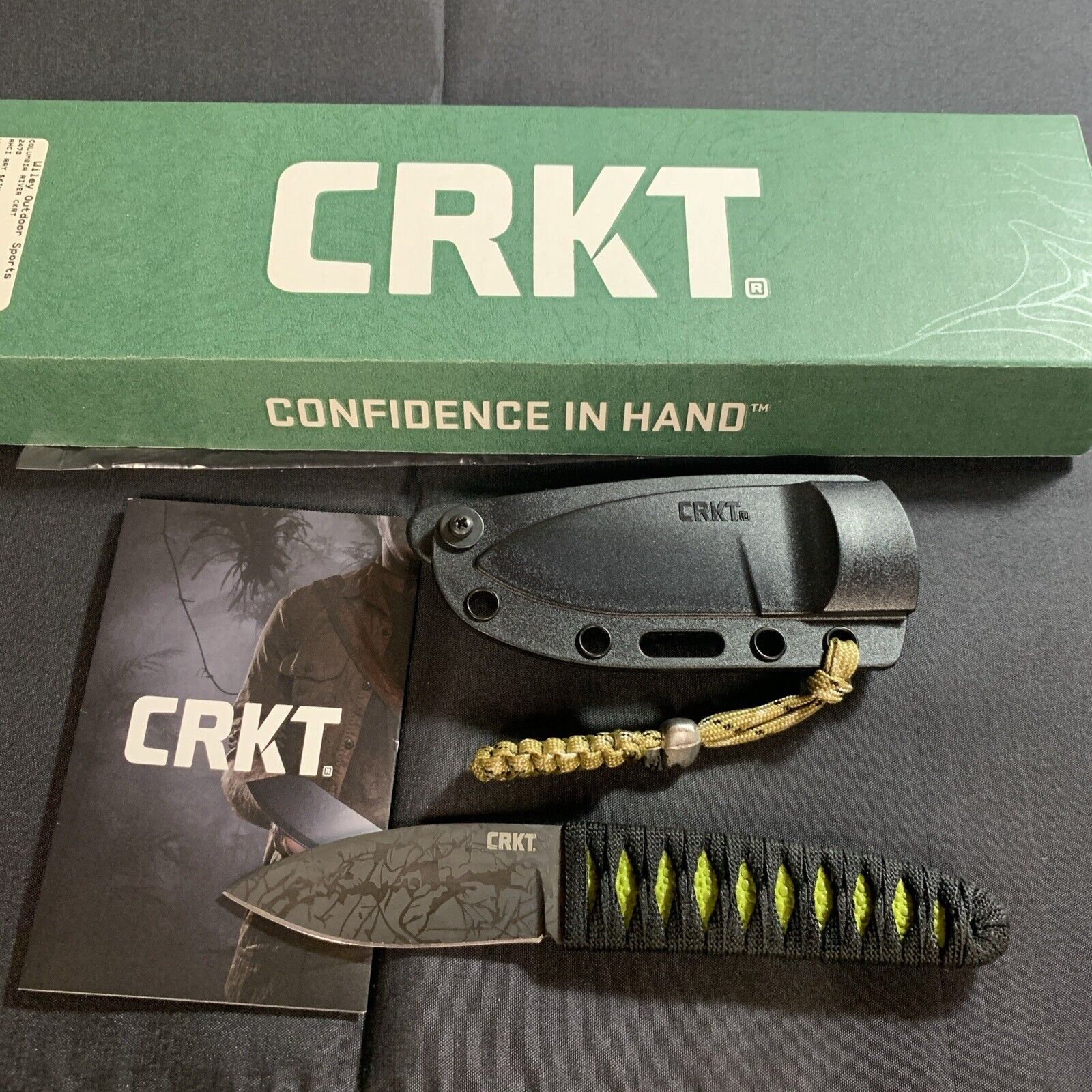 CRKT ACHI 2480 Acid Etched Plain Edge Fixed Blade Knife, Rare/discontinued